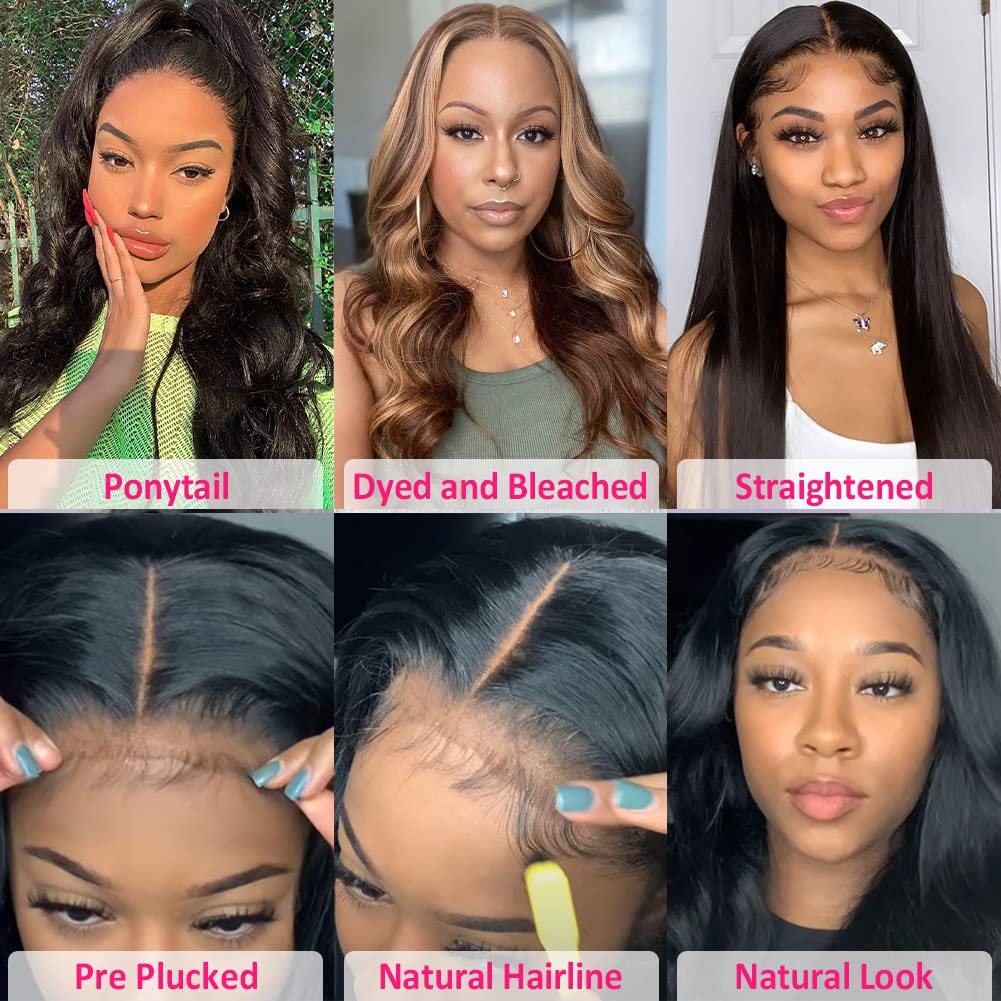 Hedy Body Wave Lace Front Wigs Human Hair Wigs for Black Women Pre Plucked with Baby Hair Glueless 220% Density 4x4 Lace Closure Wigs Human Hair Natural Color(24 Inch)