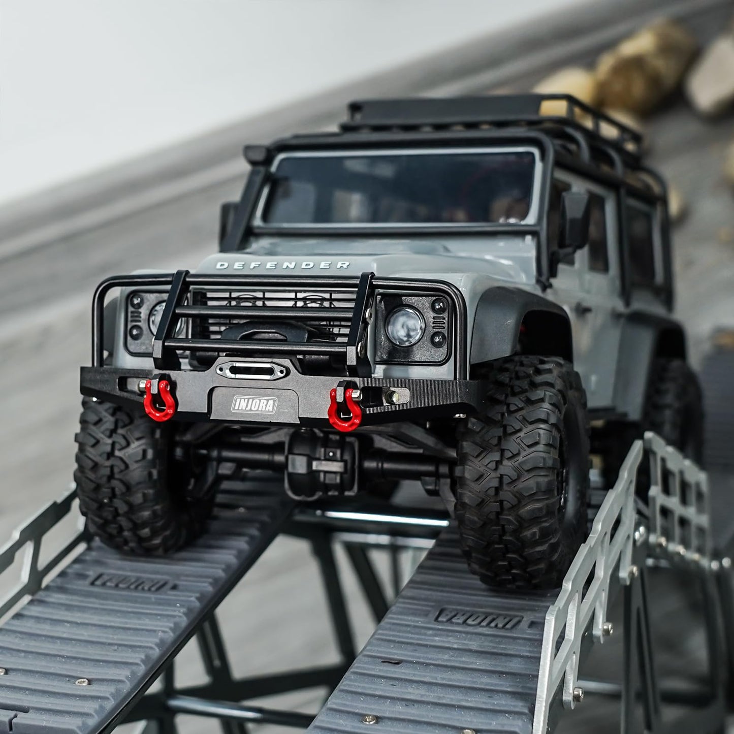 INJORA 37g Front and 26g Rear Bumper - CNC Aluminum Bumper with Light for 1/18 RC Crawler TRX4M Defender Upgrade