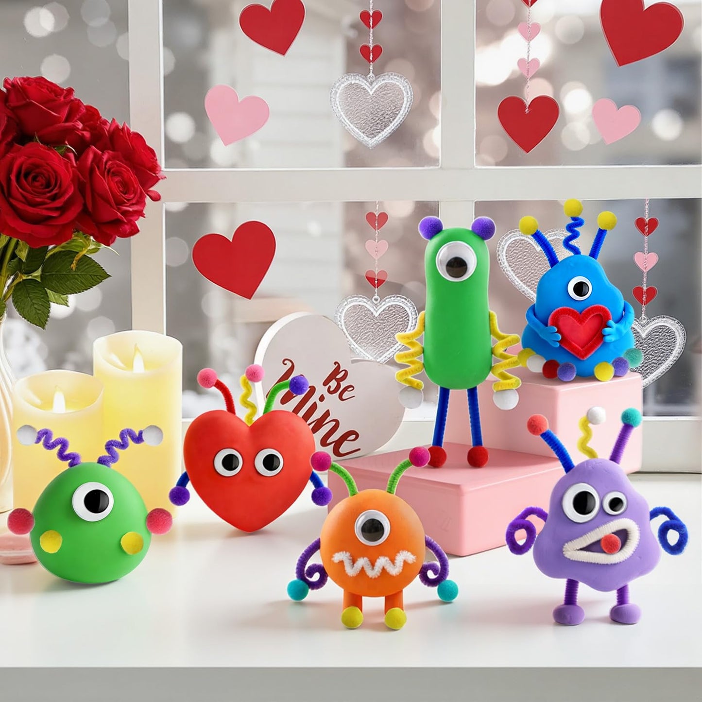 NAXYAN 24 Packs Valentines Day Cards for Kids School with DIY Air Dry Clay Kits Valentines Day Gifts for Kids Classroom Valentine Class Exchange Presents Party Favors (24 Packs for Valentines)