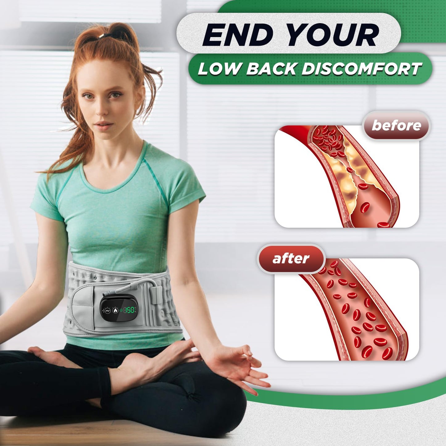 ERHIVORA Decompression Back Belt with Red Light Heating and Massage, Back Reliever, Inflatable Back Brace for Spinal Lumbar Woman Men Heating Pad