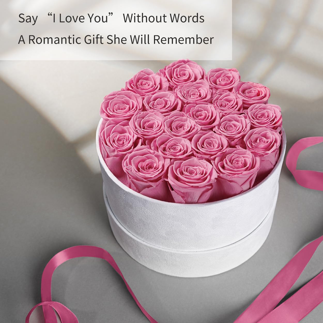 Gifts for Women Preserved Roses Flower Box, Luxury Velvet Box with 20 Roses, Preserved Flowers, Romantic Gift for Her, Wife, Girlfriend, Birthday Anniversary Christmas (Pink)