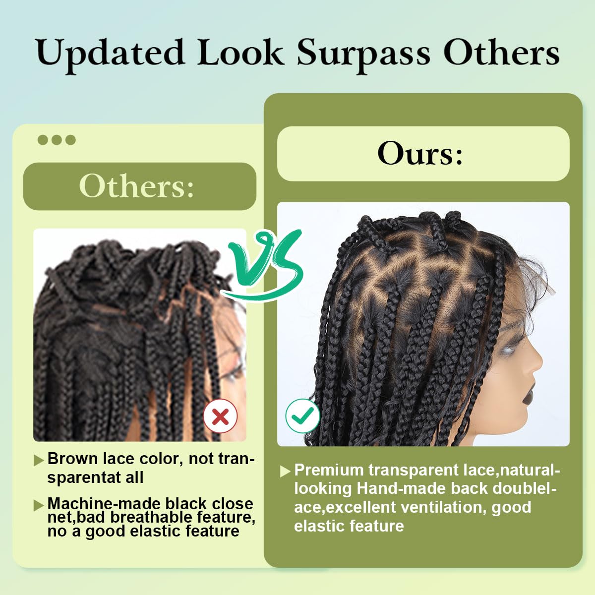 Vecago 36 inch Single Full Lace Boho Braided Wigs for Black Women, 360 HD Lace Knotless Box Braid Wigs with Baby Hair Black Synthetic Braid Wig