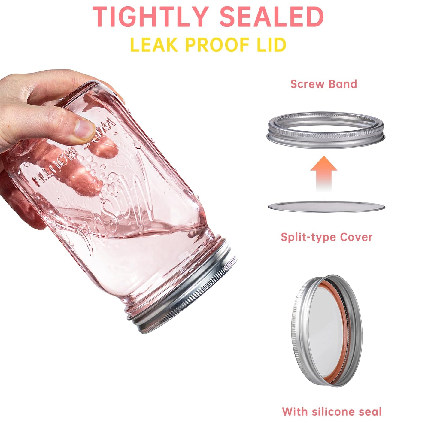 SUT Wide Mouth Mason Jars 32 oz,9 Pack Quart Mason Jars With Airtight lids and Bands,Pink Canning Jars 32 oz for Preserving,Meal Prep,Overnight Oats,Fermenting, Pickling