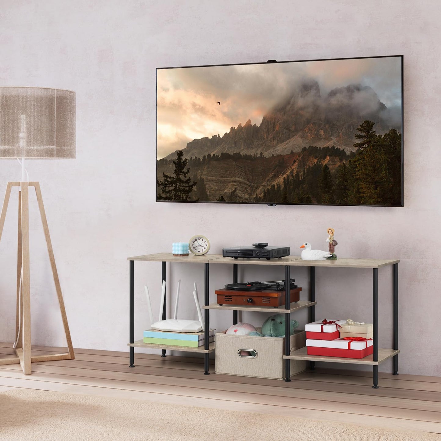Luplom 50 Inch TV Stand for Bedroom Rustic Grey Entertainment Center with Storage 3 Tier TV Consoles for Living Room TV Console Table Media Cabinet with Open Storage Shelves for 50 43 40 32 Inch TV