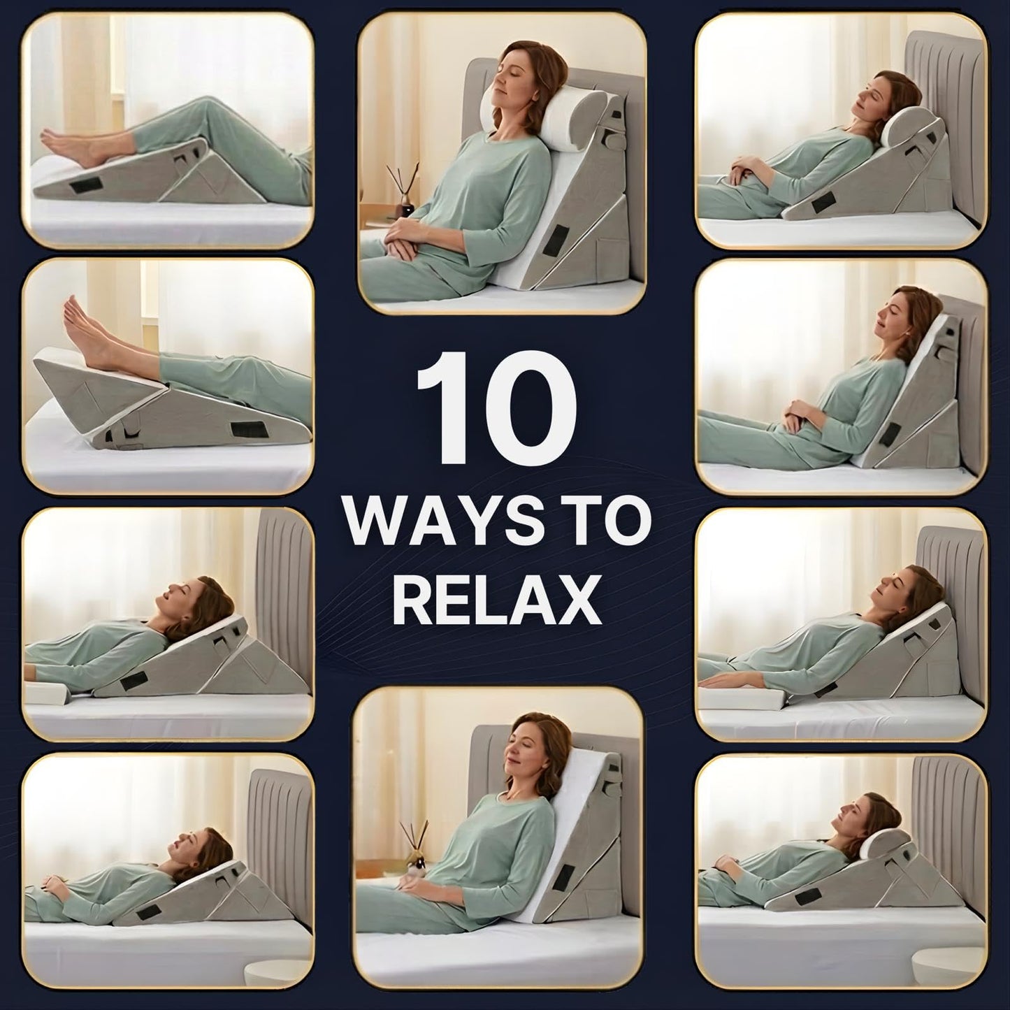 10-in-1 Adjustable Design 3PCS Wedge Pillow for Sleep Apnea, Wedge Pillow for Acid Reflux Relief, Orthopedic Headboard Bed Wedge Pillow for Sleeping, Neck & Back Support for Snoring and Reading