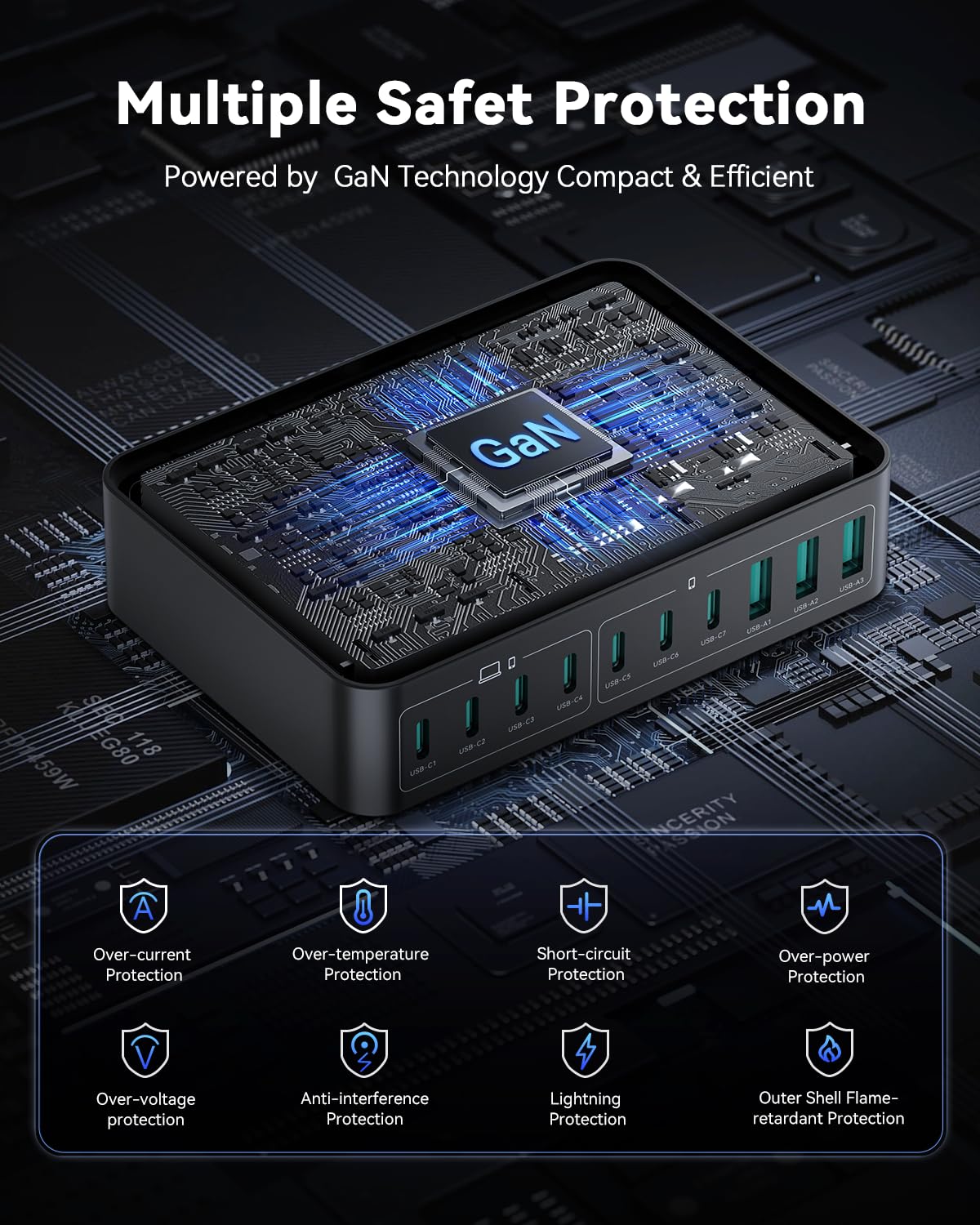 480W USB C Charger Block, Rocoren 10-Ports USB C Charging Station for Multiple Devices,PD 100W Gan Fast Charger Station Desktop Multi USBC Charging Hub Dock for Laptop MacBook,HP,iPad,iPhone,Samsung