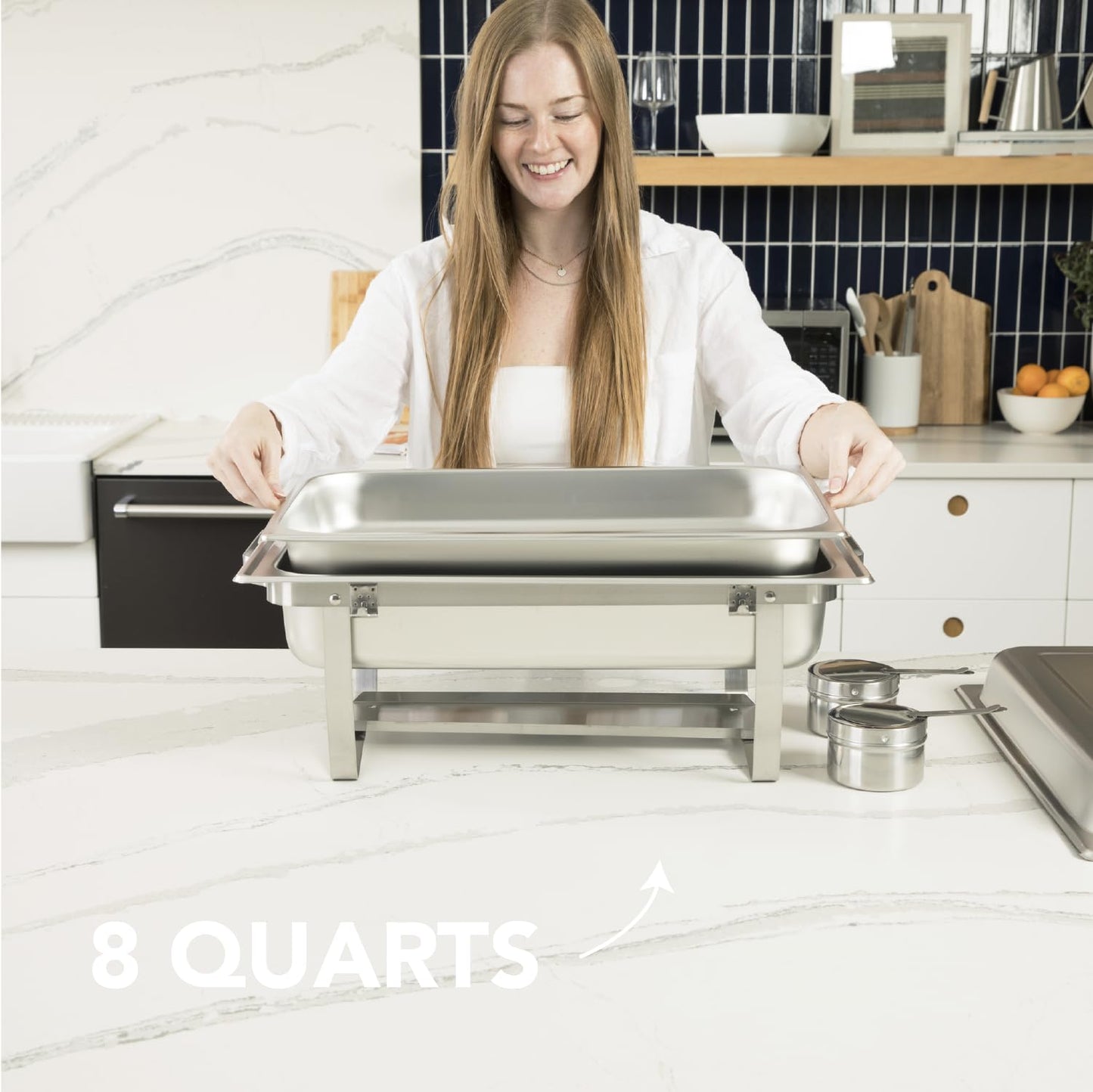 ALPHA LIVING 70012-Gray 2 Pack 8QT Chafing Dish High Grade Stainless Steel Chafer Complete Set, 8 Qt, Alpine Gray Handle