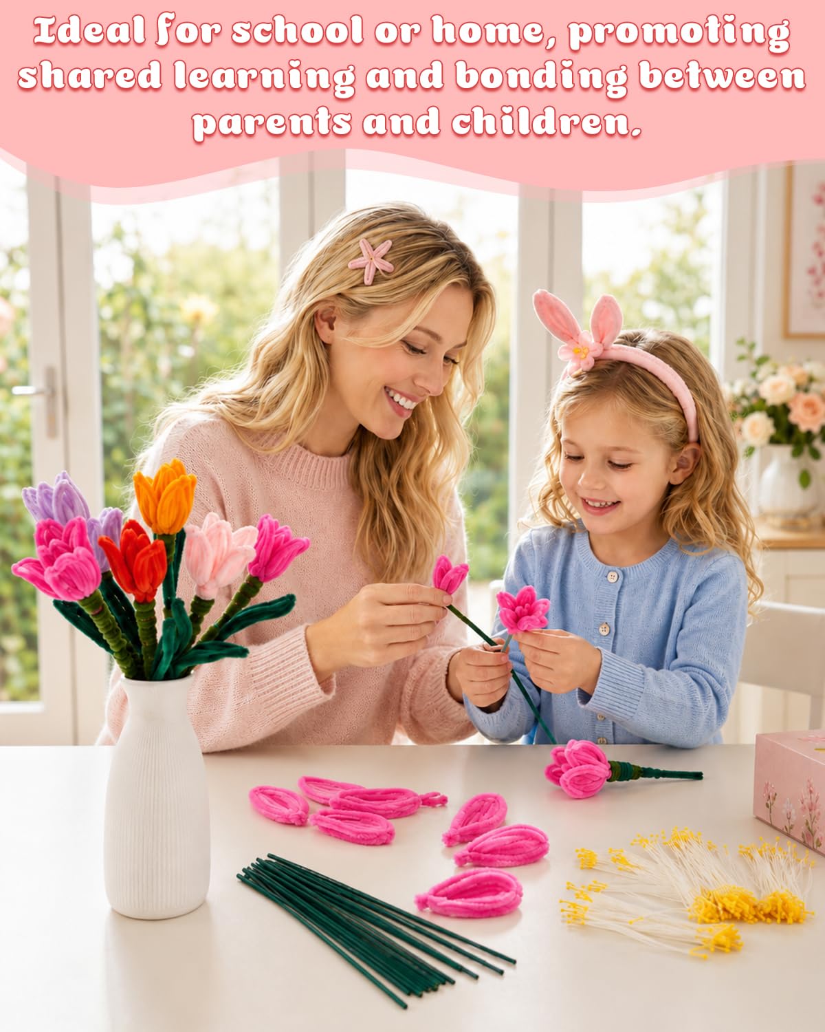 864PCS Pipe Cleaners Craft, Pipe Cleaners Flowers Kit with Handle, 13Colors Chenille Stems,Art and Craft Supplies