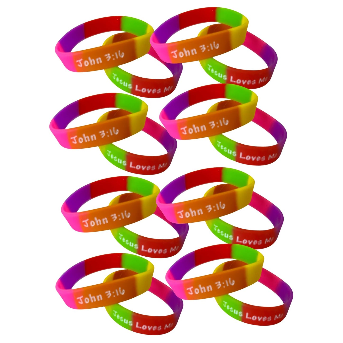 100 Bulk Count Jesus Loves Me John 3:16 Silicone Wristband Bracelets - Church Gifts - Missionary Christian - Religious Handouts