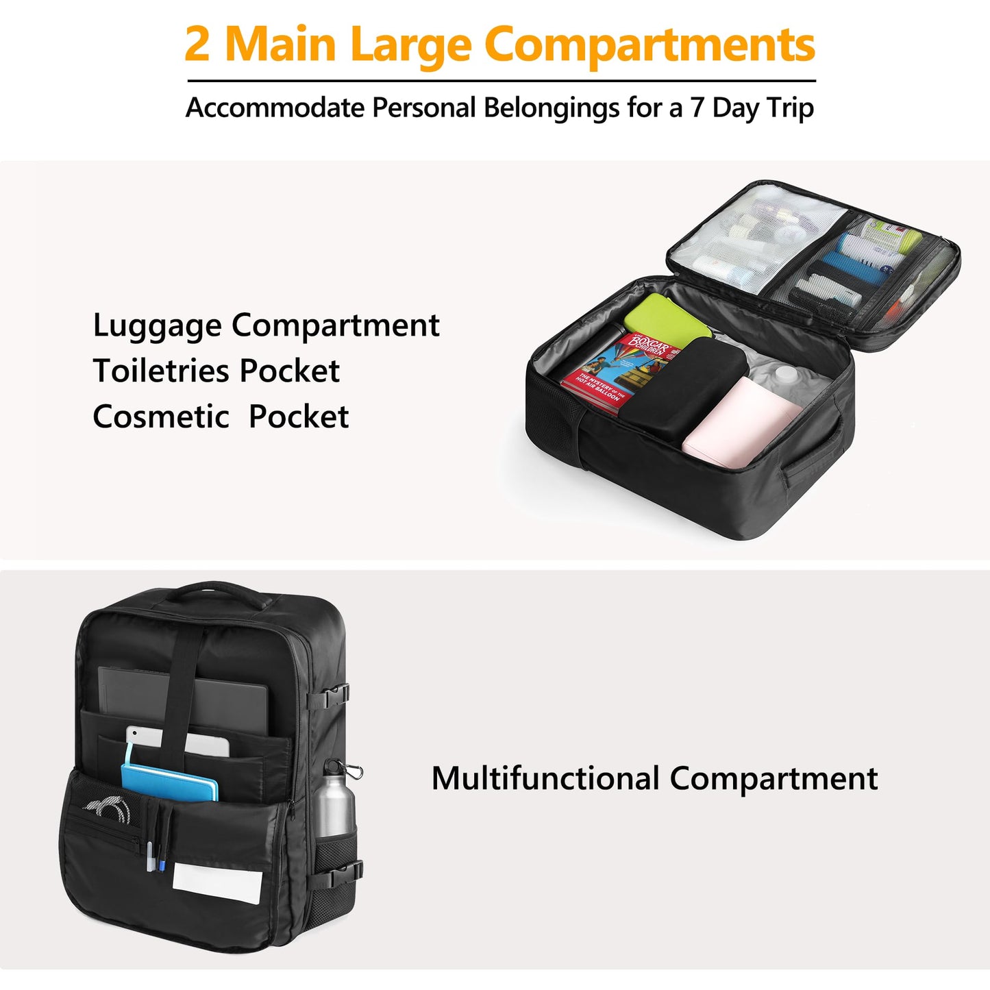 SUOCO Travel Backpack with Vacuum Bag, 60L Seal Compression Air Vac Back Pack with Travel Pump, Carry On Suitcase Luggage Flight Approved for Men Women Personal Item, Black