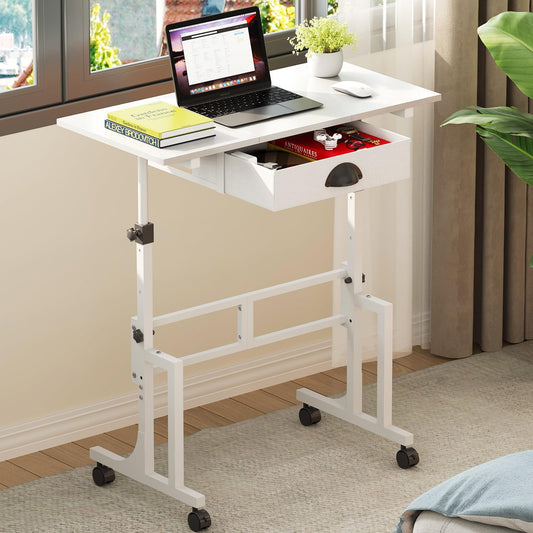 Cidaziya Adjustable Height Standing Desk for Walking Pad Treadmill, Portable Rolling Desk for Laptop with Drawer, Small Moblie Sit to Stand Desk On Wheels with Stiffener for Home Office Dorm Bedroom