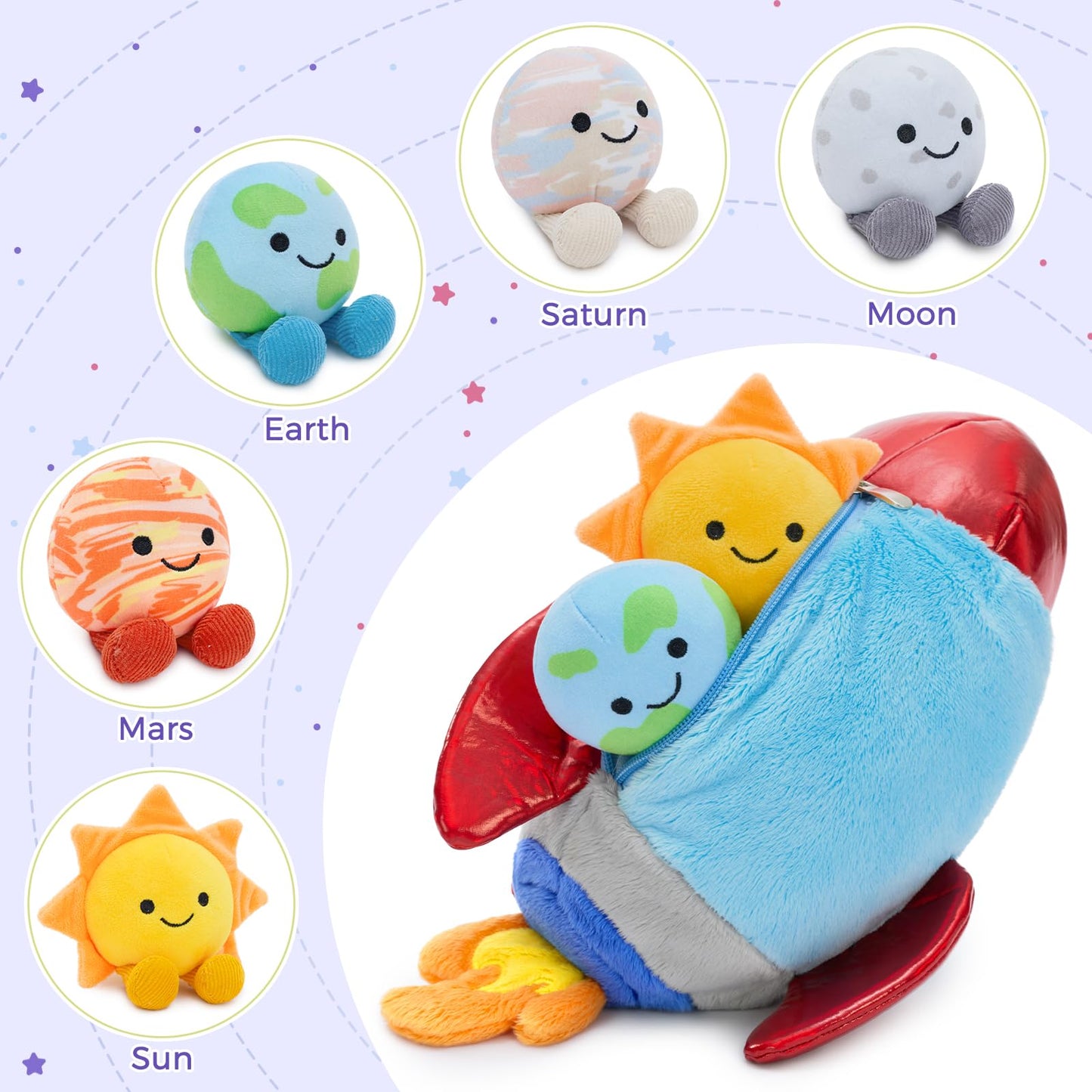 Muiteiur 6 Pcs Rocket Planet Stuffed Set