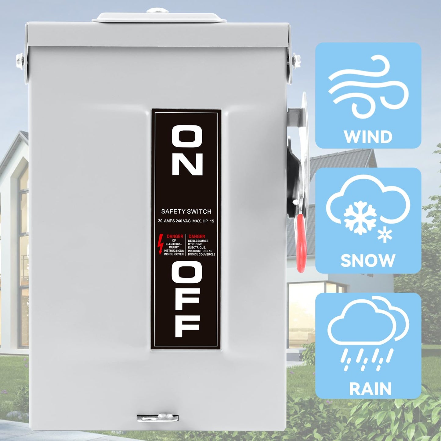 30 Amp Disconnect Switch,3 Pole Safety Switch,Non-Fusible,Indoor&Outdoor,Meeting NEMA 3R Standards,Galvanized Steel，Anti Corrosion and Rust Prevention,10-Year Warranty
