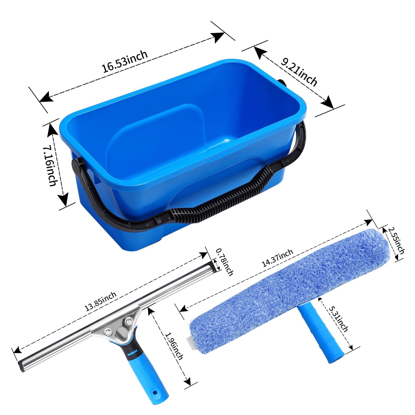 HYCDFCS Squeegee for Window Cleaning,Window Cleaning Squeegee kit with Bucket&Microfiber Scrubber,Bathroom,Shower Doors,Mirrors,Tiles,and Car Windows Blue