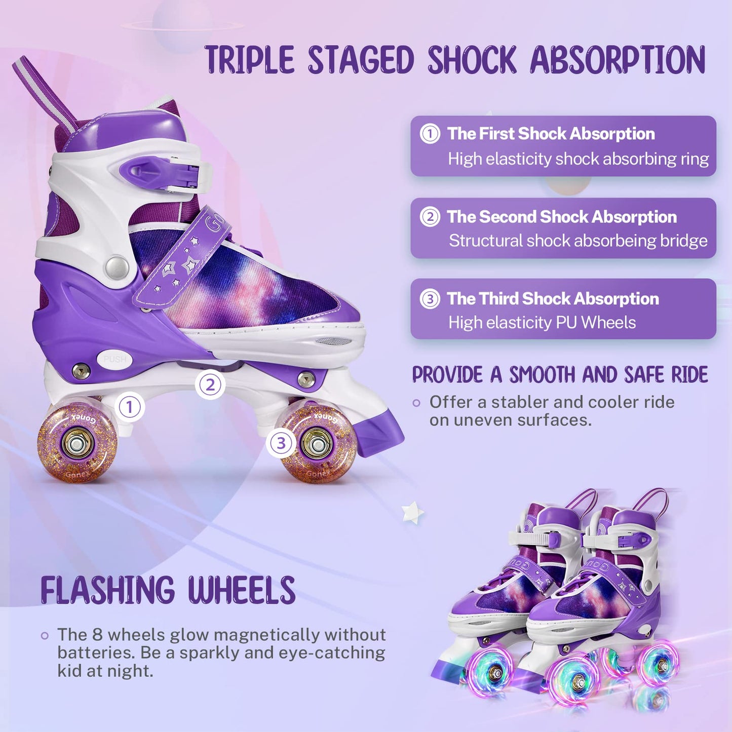 Gonex Roller Skates for Girls Kids Boys Women with Light up Wheels and Adjustable Sizes for Indoor Outdoor (Purple, M - Big Kids (1Y-4Y US))