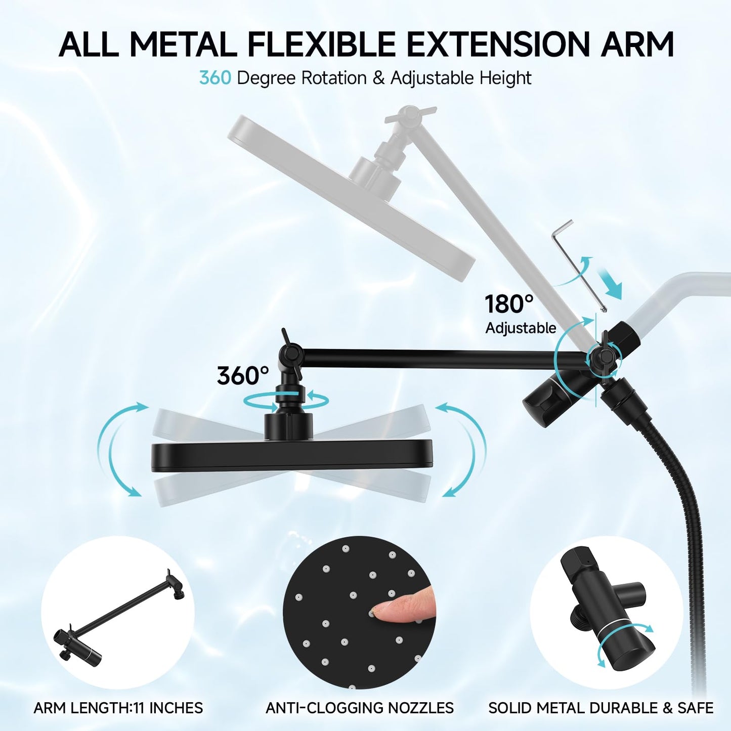 Rain Shower Head with Handheld Spray Combo Set, Adjustable 12" Rainfall Dual Shower Head, Double&Tandem Shower Head, Waterfall Showerhead Bathroom -Matte Black