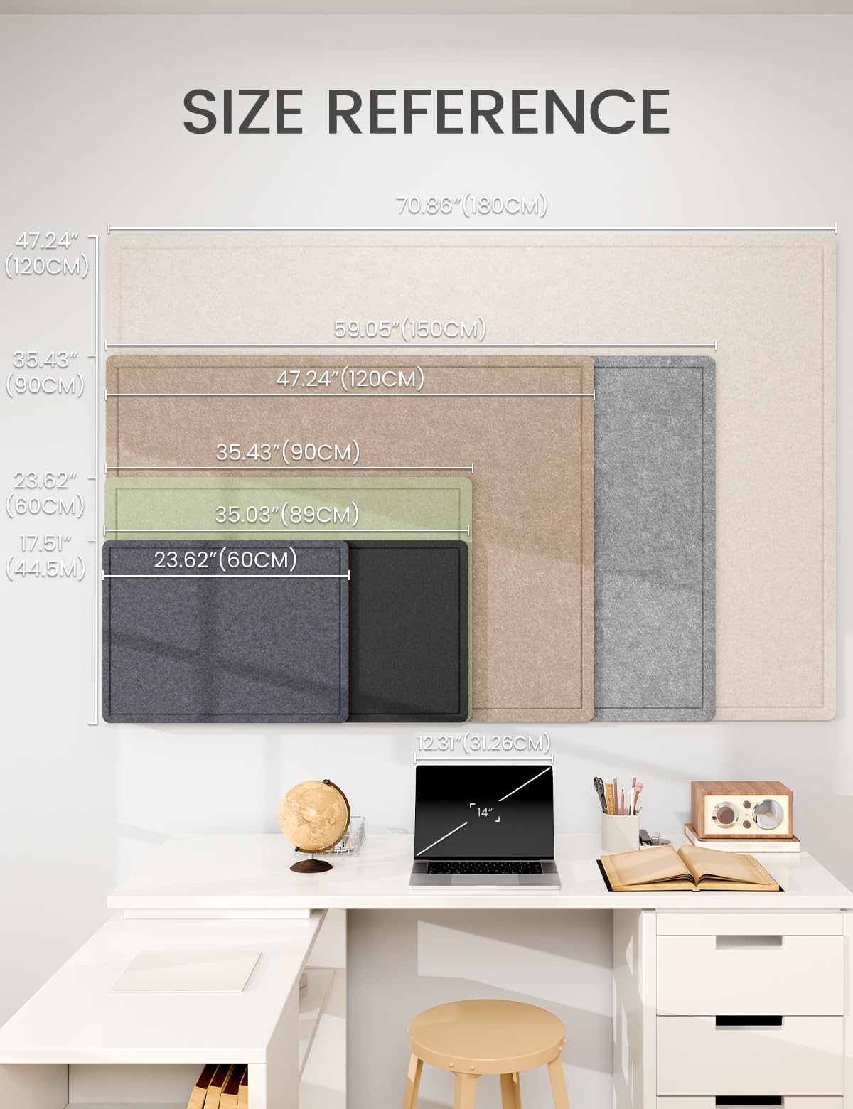 Fluxynara Bulletin Board,35.4" x 23.6" Cork Board Alternative with 12 Safe Removable Adhesive Tabs, Foldable Felt Pin Board for Home Office, Classroom, Bedroom,Entryway for Walls—Oatmeal