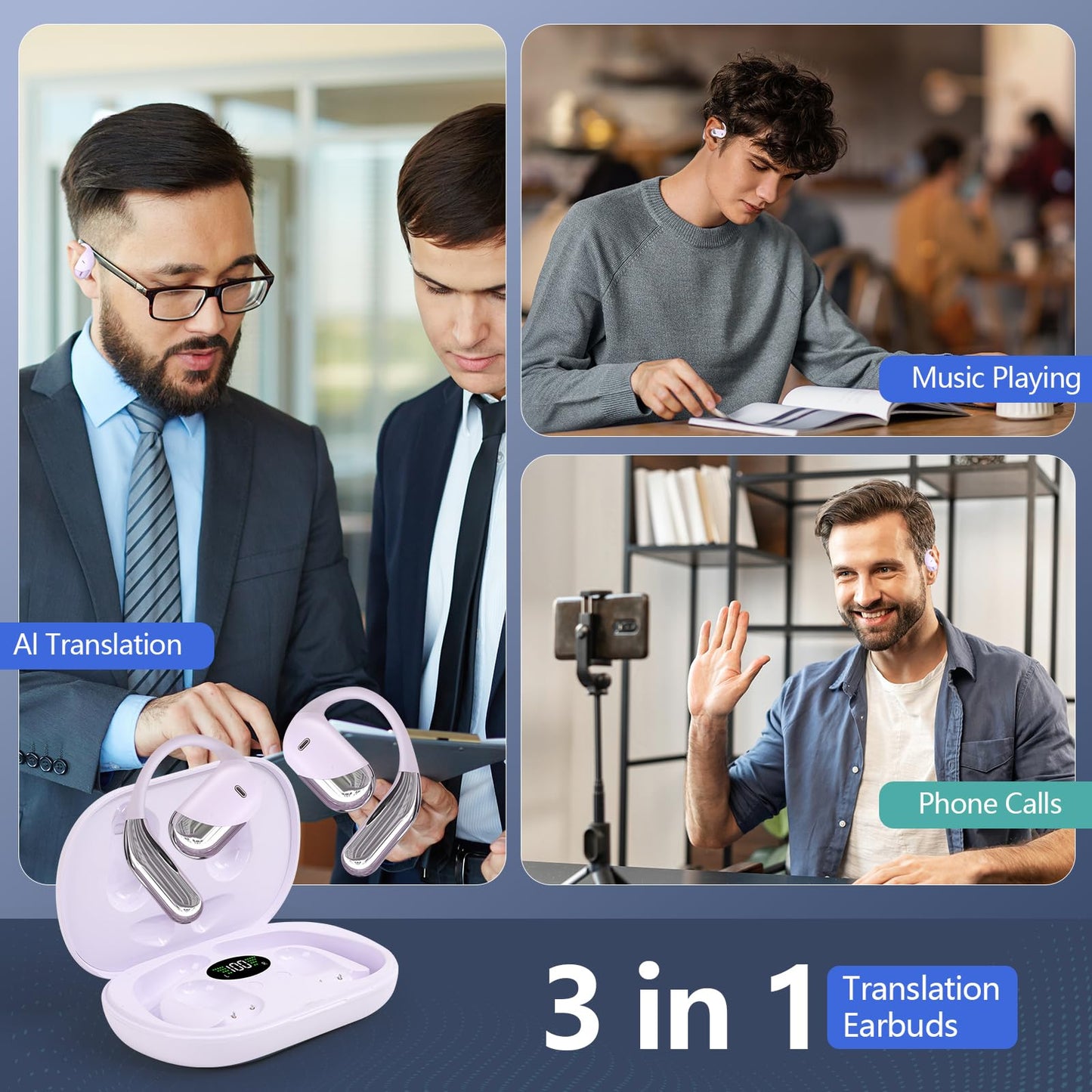 gidosha Open Ear Bone Conduction Headphones，,Over Ear Earbuds with Ergonomic Earhook,Bluetooth Headphones 5.4 with Smart Digital Display,50H Playtime AI Translation Earbuds Real Time