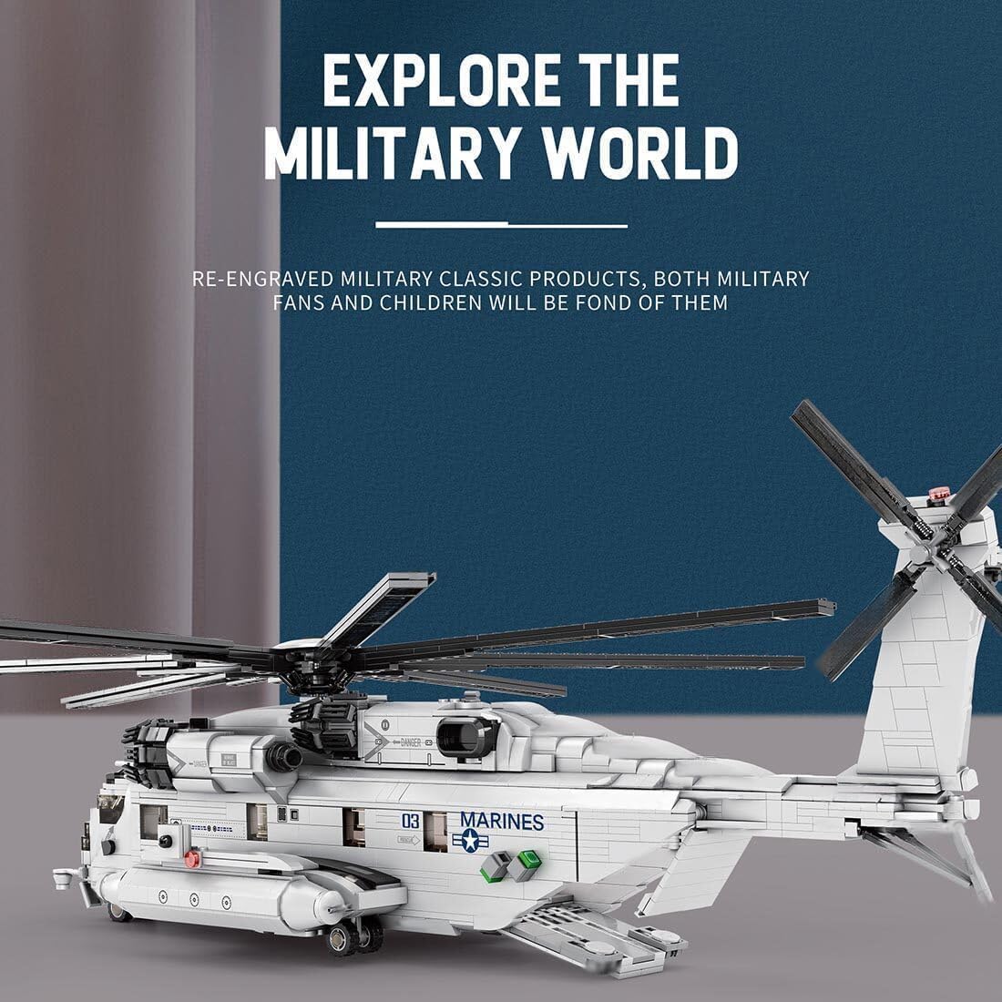 FULHOLPE CH-53 Sea Stallion Transport Helicopter Building Blocks Set, MOC Military Aircraft Model Bricks Construction Toy Compatible with Major Brands - 2192 Pieces