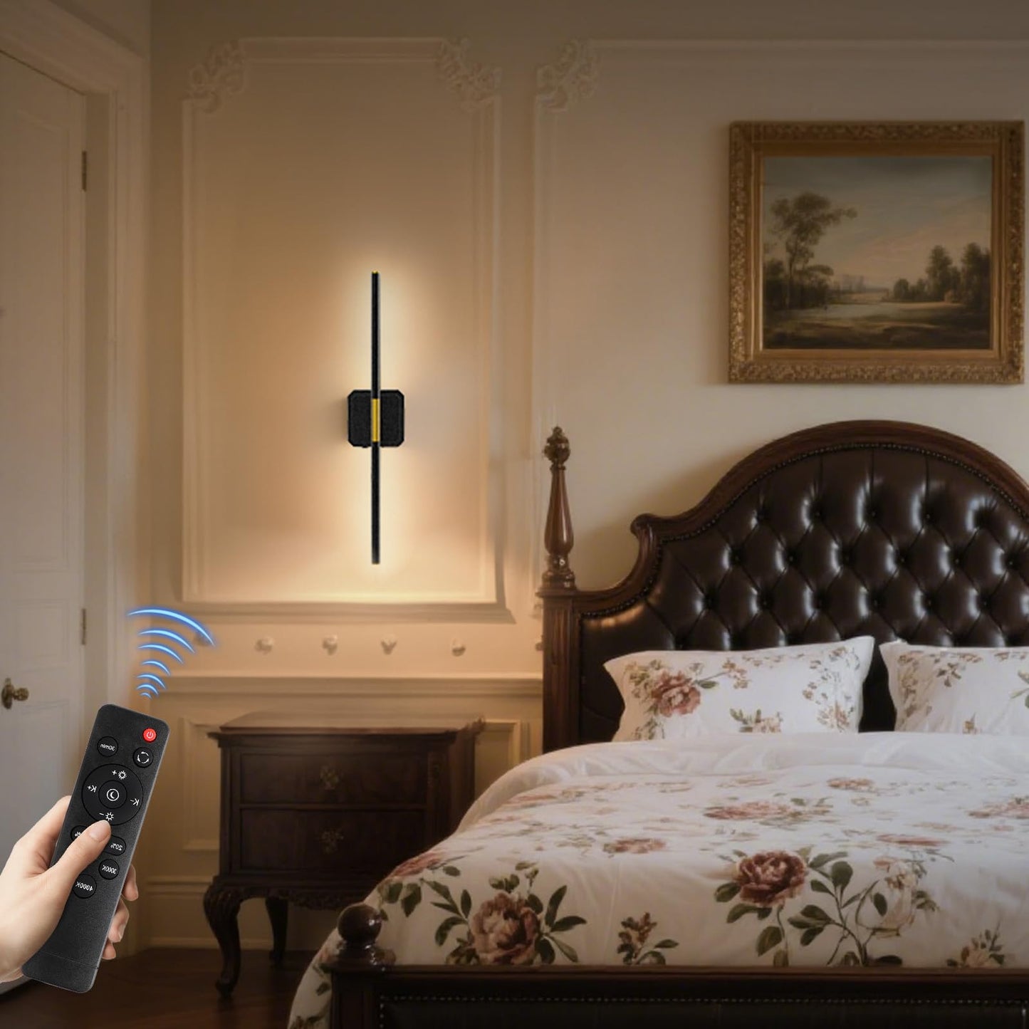 GvvooHome Battery Operated Wall Sconces Set of 2, Detachable 360°Rotate Wall Lamps, 3000-6500K Dimmable with Remote Control, 10000mAh Rechargeable Wall Light for Bedroom, Living Room, 28.3" Black Gold