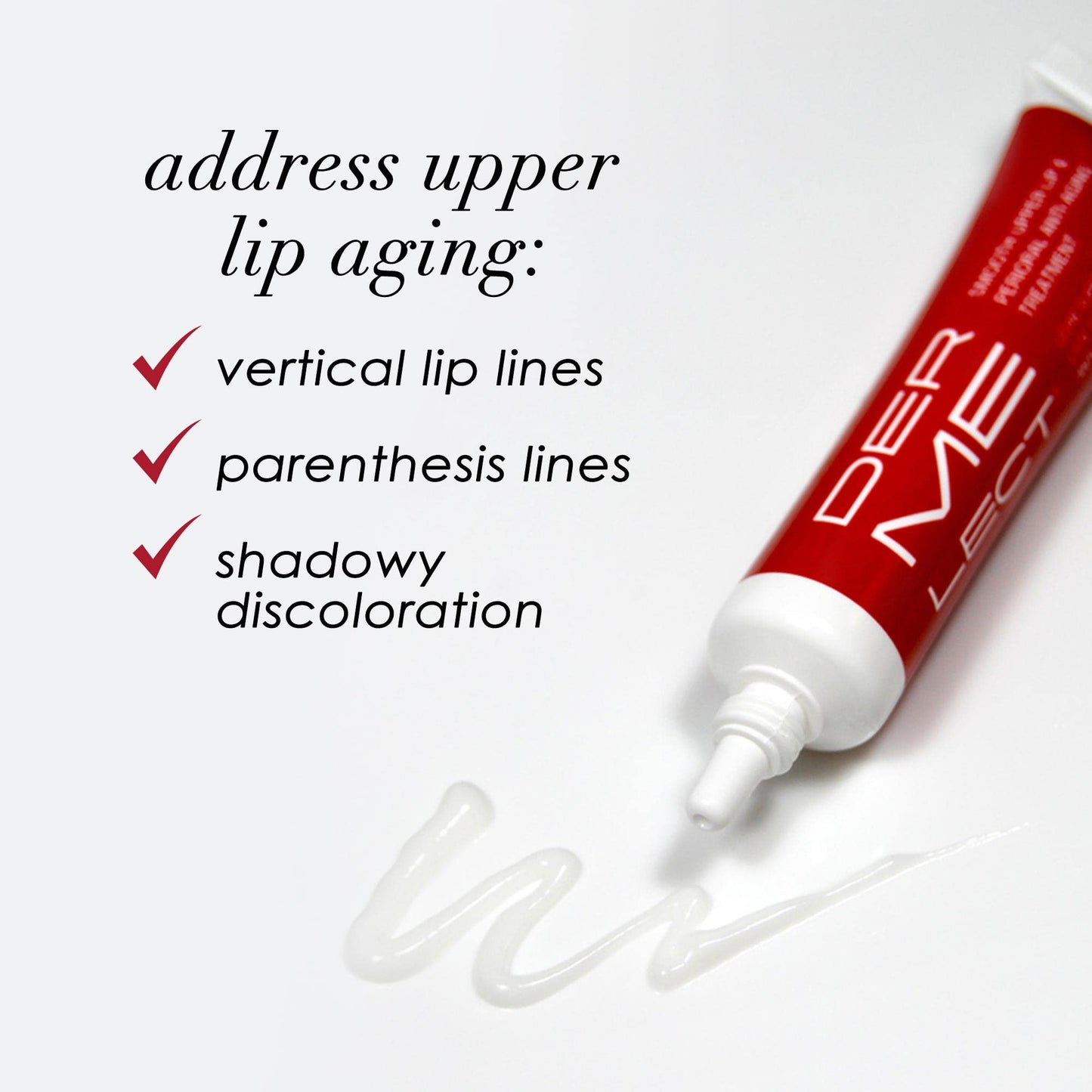 Dermelect Smooth Upper Lip Anti Aging Cream - with Hyaluronic Acid, Collagen, Retinol, Brightening & Smoothing Cream for Lip Lines, Smile Lines, Discoloration, Lipstick Bleeding and Feathering, 0.5 oz