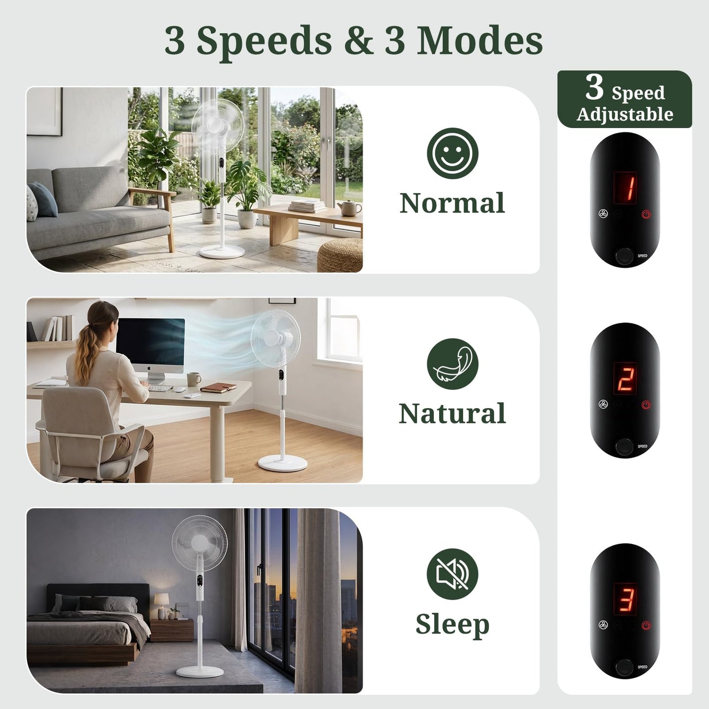 Pedestal Fan with Remote, Oscillation Standing Fan with 3 Speeds & 3 Modes, Electric Cooling Fans with Timer, Adjustable Height & Tilt Head, Quiet Floor Fan for Bedroom, Living Room, Office