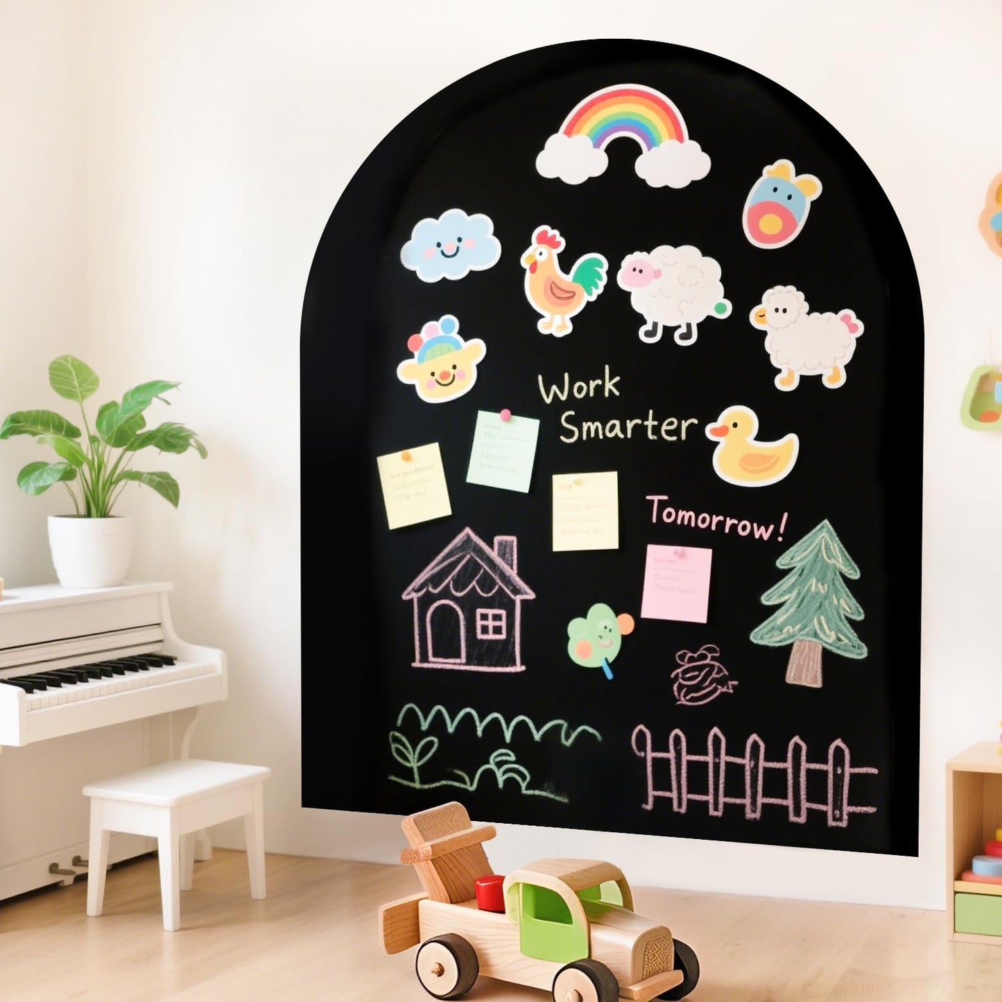 OMKSIH Magnetic Wall Decal 40x32 Inches Black Magnetic Wall Decal Arch Chalkboard with Multiple Accessories for Home Playroom