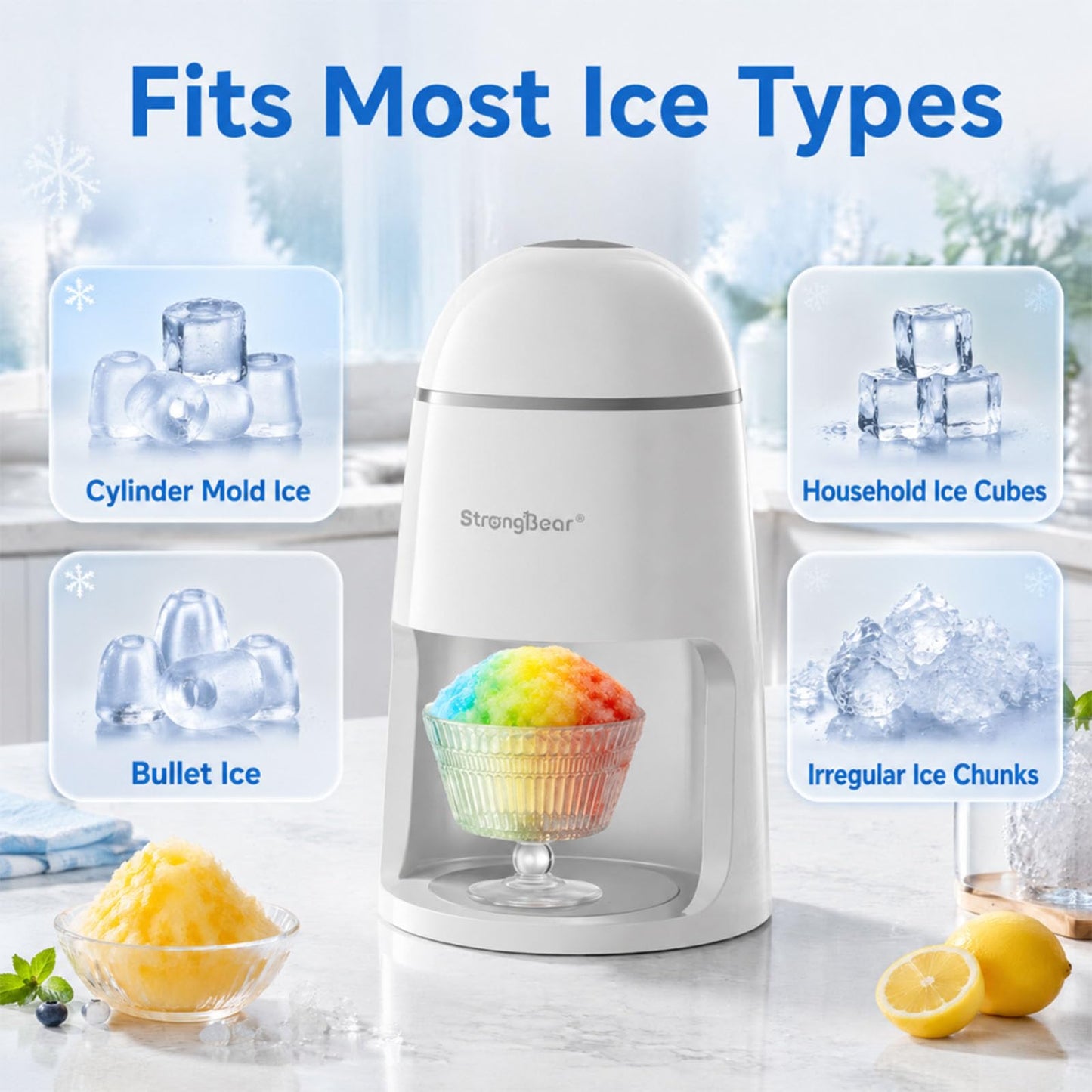 StrongBear Snow Cone Shaved Ice Machine, Electric Ice Shaver Slushie Machine, Snowcone Maker for Kids Birthday Party, House Warming Gifts New Home, Kitchen Gift Ideas, White