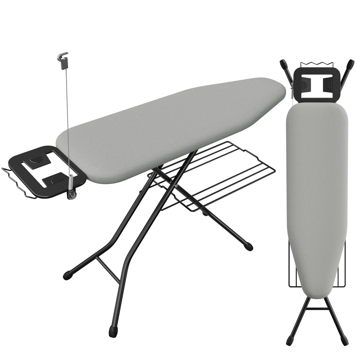 Yaheetech Ironing Board, Compact Heavy Duty Iron Board with Cord Holder, Steam Iron Rest and Bottom Storage Tray, 9 Adjustable Heights & 3 Layer Cover, 52X14 Gray