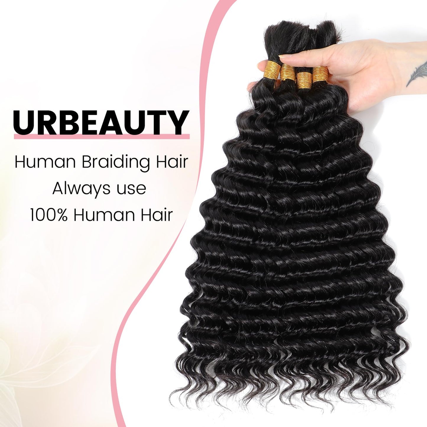 Urbeauty Human Braiding Hair Deep Wave Bulk Human Hair for Braiding, Curly Human Hair for Boho Knotless Braids, Boho Box Braids/Locs/Twist Goddess Gypsy 100% Unprocessed Virgin Human Hair 18 Inch