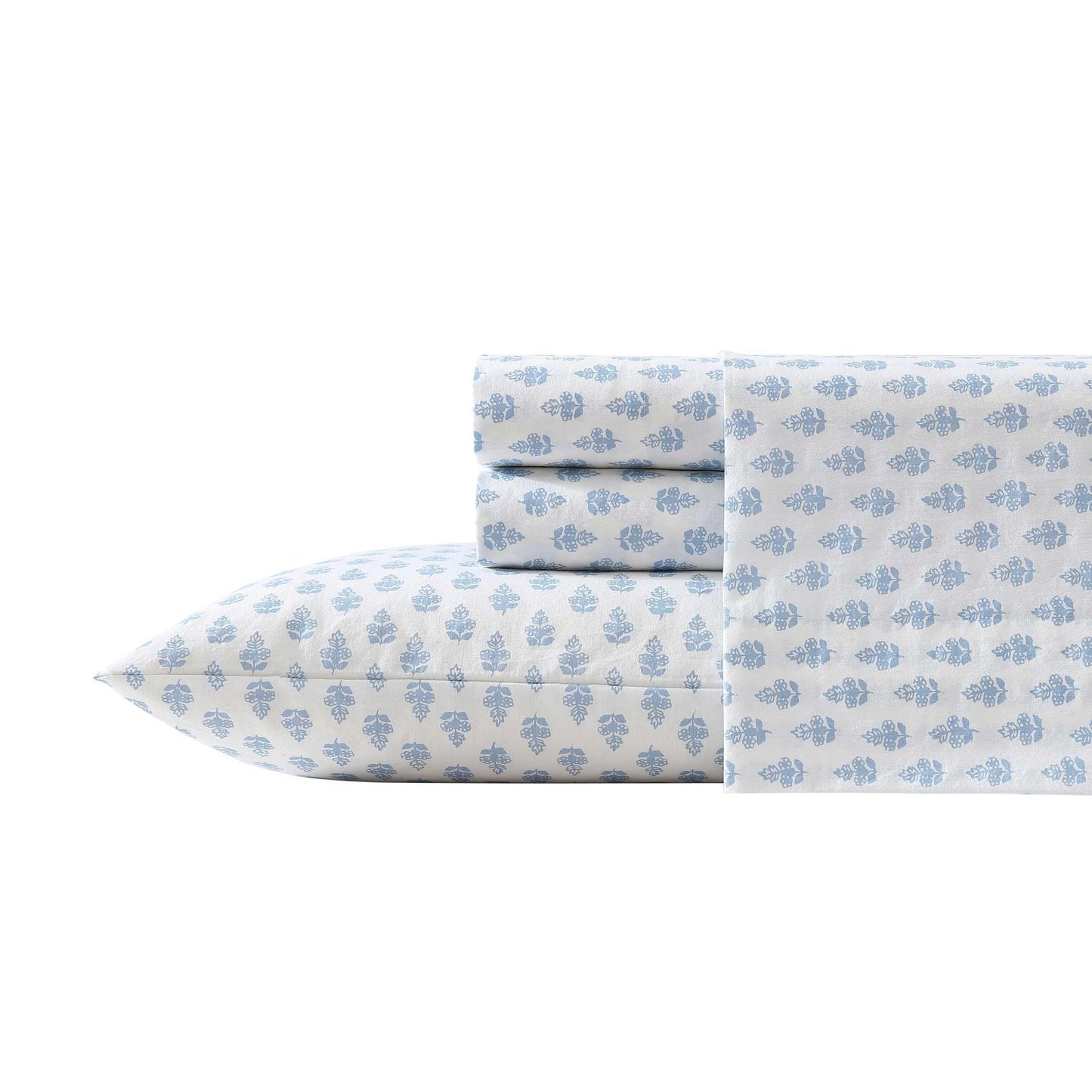 Laura Ashley - Queen Sheets, Cotton Percale Bedding Set, Lightweight & Breathable Home Decor (Francesca Blue, Queen)