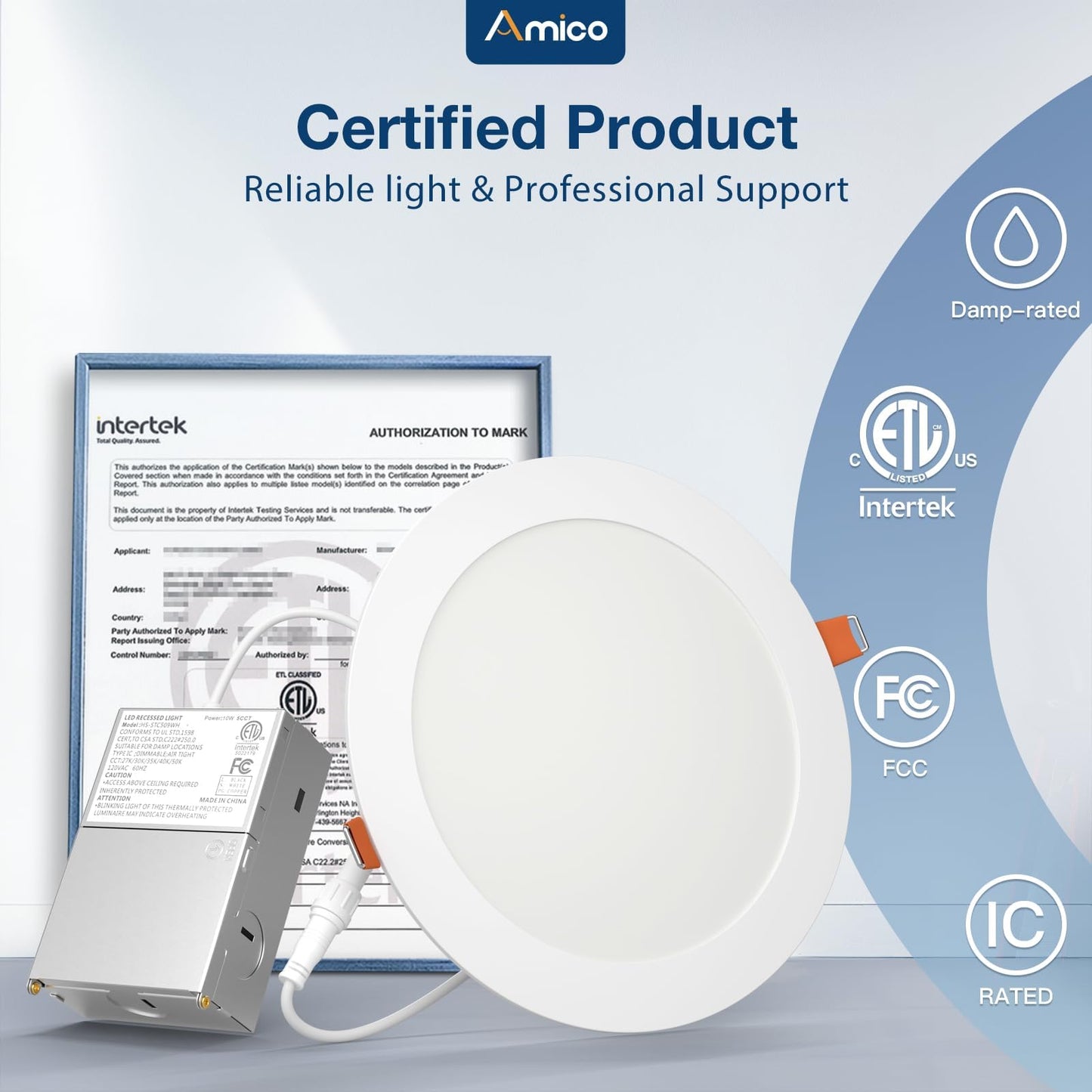 Amico 4 Pack 7 Inch 5CCT Ultra-Thin LED Canless Recessed Ceiling Light with Junction Box, 2700K/3000K/3500K/4000K/5000K Selectable, 15W=100W, 1300LM High Brightness, Dimmable Wafer Downlight-ETL&FCC