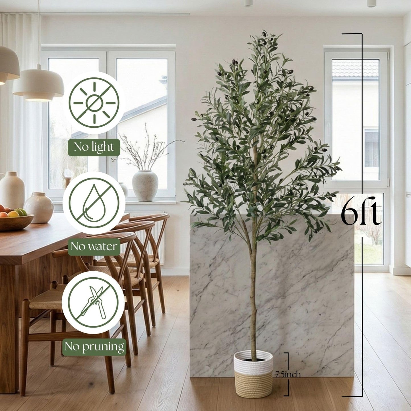BAXAM 6ft Dense Leaves Artificial Olive Tree with Woven Basket - Realistic Faux Olive Tree for Living Room, Office & Home Decor - Large&Tall Indoor Floor Plant，Aesthetic Silk Plants