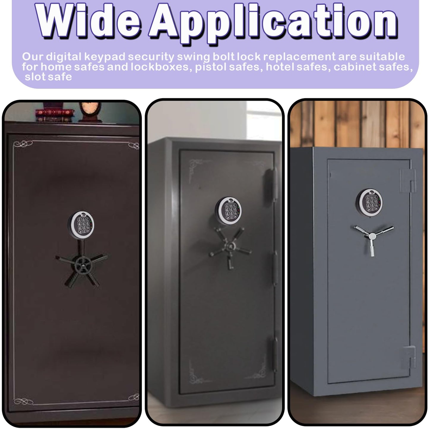 Fireproof Gun Safe Lock Replacement with Swing Bolt Lock, 5 User Code and 1 Master Code Chrome Electronic Digital Keypad Electronic Safe Lock for Safe Box Lock