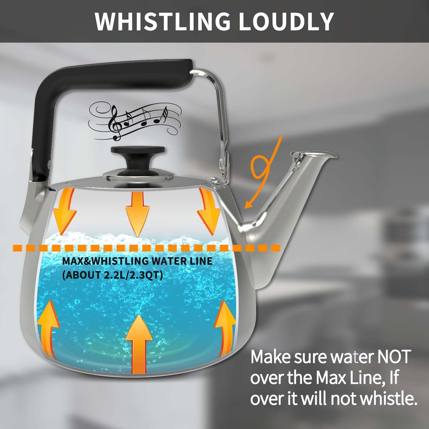 SADOMAIN Tea Kettle, Whistling Stovetop Tea Kettle, Large Capacity Teapot Suits for All Heat Source, Professional Fast Heat Technique Teapot with Thick Body and Bottom, Durable and Sturdy Tea Pot