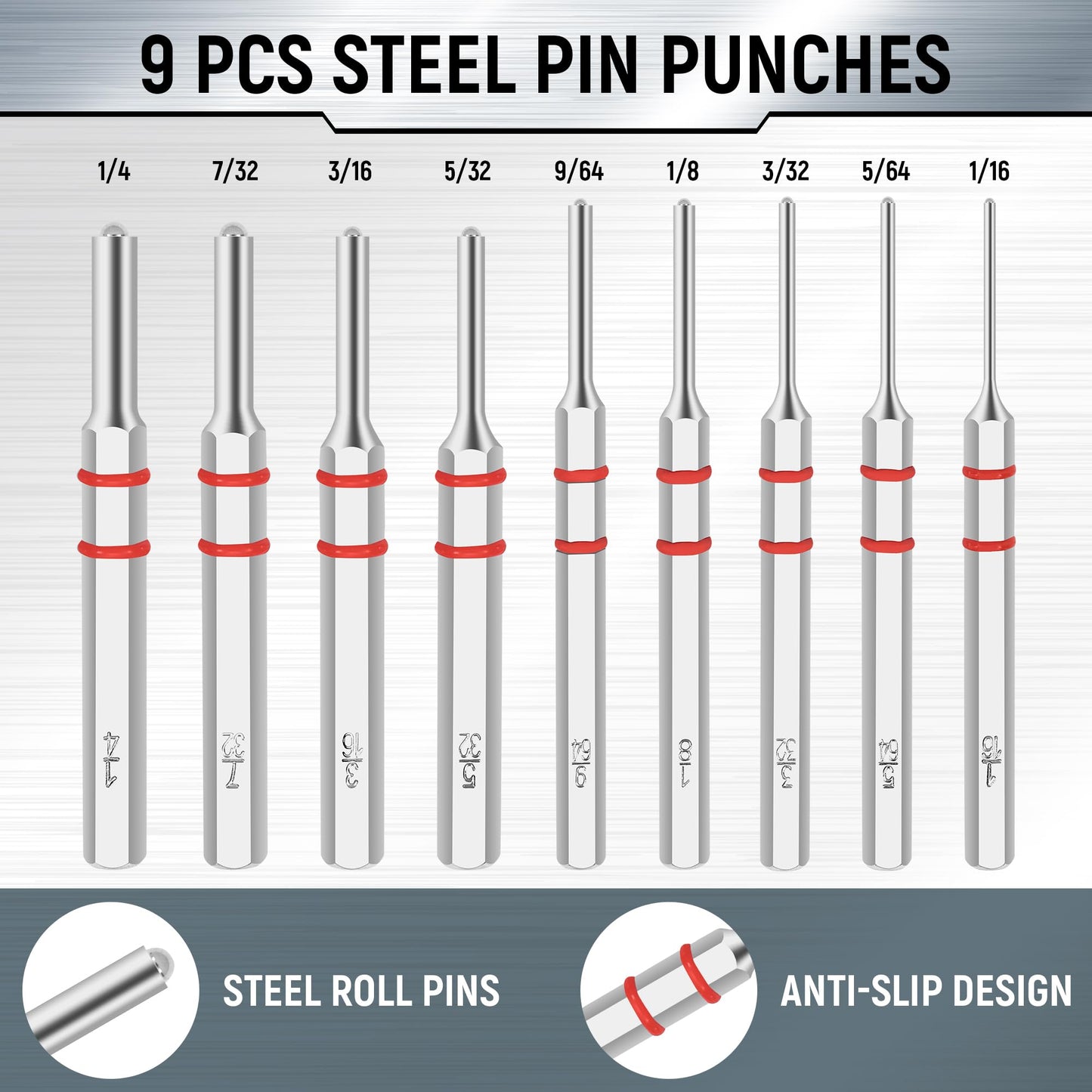 W WIREGEAR Pin Punch Set, Steel Roll Pin Punch Set, Punch Tool, Pin Punches with Replaceable Face Hammer, Made of Solid Material, Mechanical Repair Tool with Bench Block