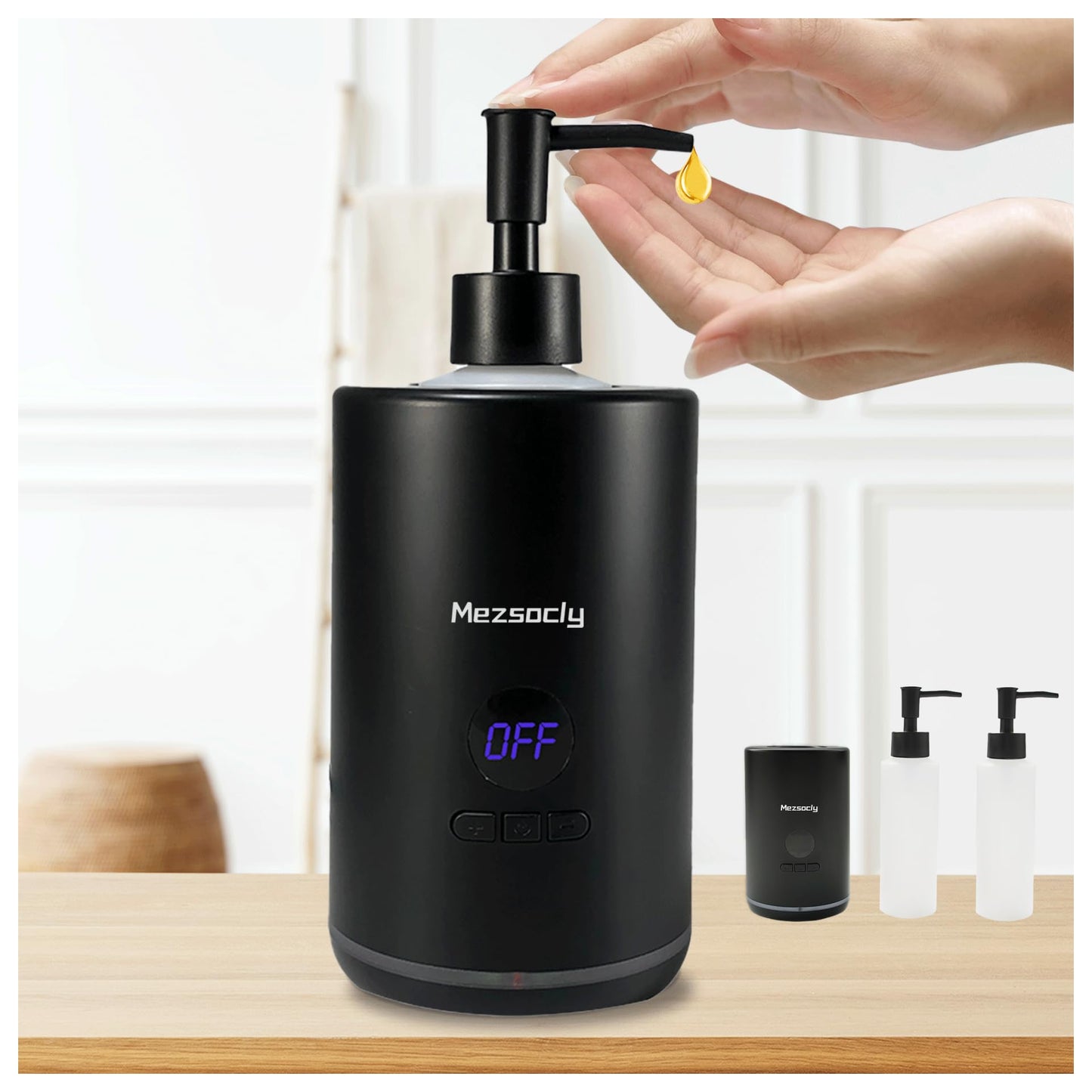 Oil Warmer for Scented Oil，Massage Oil Warmer for Massage, Lotion Oil Warmer, Body Oils Heater for Spa, Salon and Barber Shops, with Two Oil Bottle Dispenser, Constant Temperature, Black