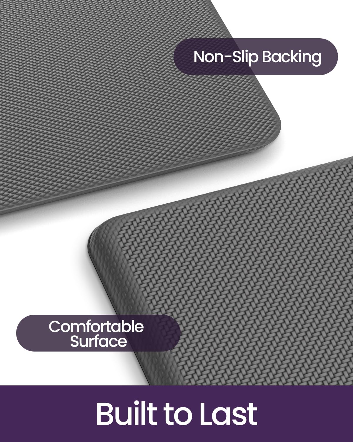 DEXI Kitchen Mat Cushioned Anti Fatigue, Non Slip Waterproof Comfort Standing Floor Rug for Kitchen, Office, Sink, Laundry, 70x20, Grey