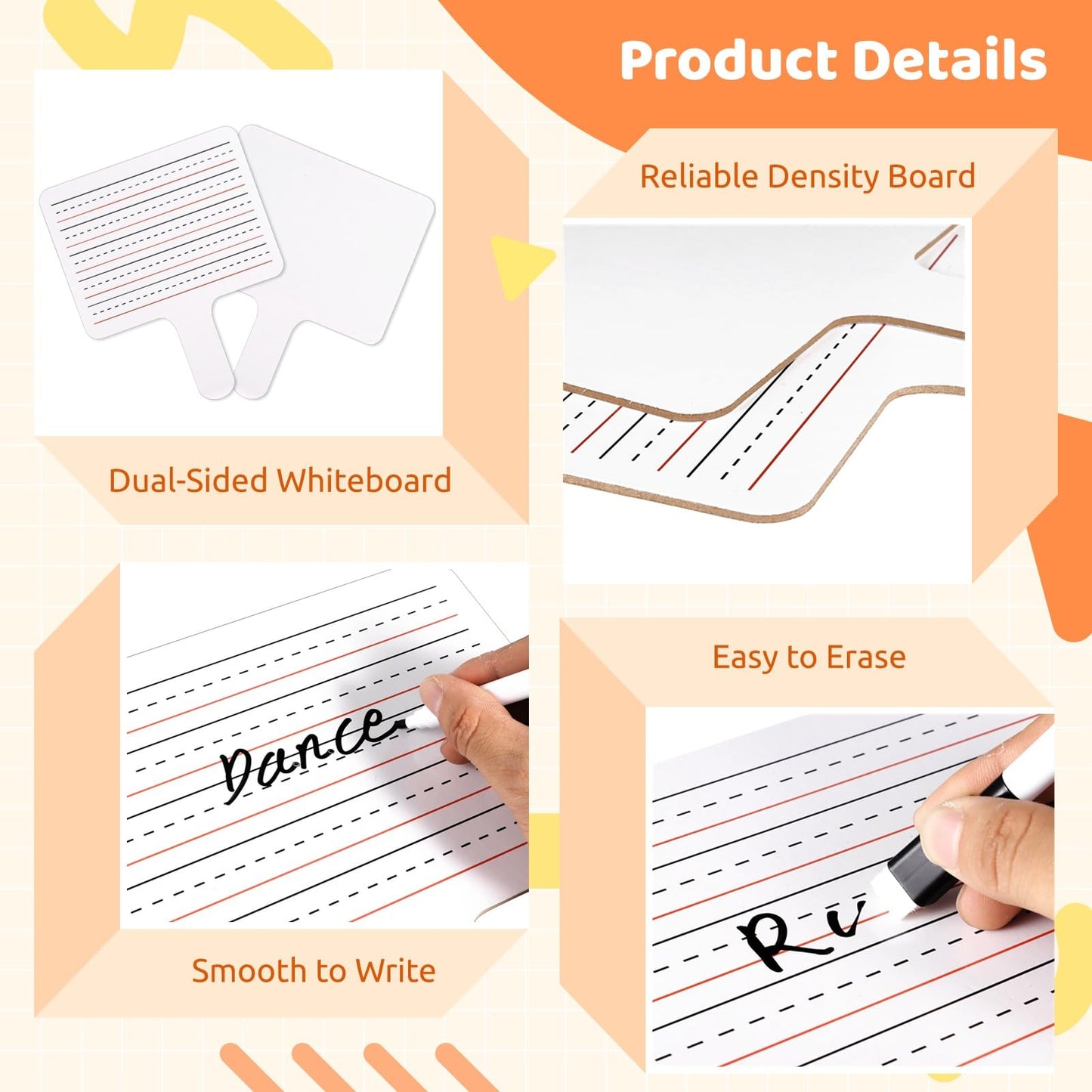 25 PCS Dry Erase Paddles with Markers, Dual-Sided Handheld Whiteboard, Dry Erase Sign with Blank and Lined Sides, Writing Drawing Whiteboard, Auction Paddles for Classroom Interaction, Game, Vote
