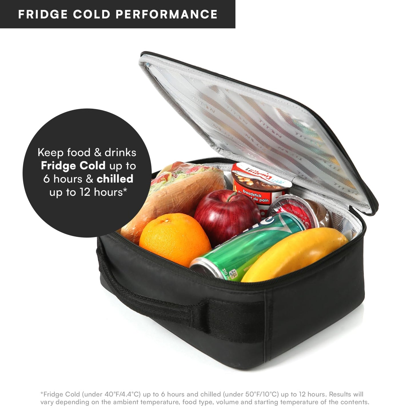 Titan by Arctic Zone Fridge Cold Lunch Box with 2 Gel Ice Packs, Small Insulated Cooler Bag with Leak Proof Lining for School and Work, Black Ice