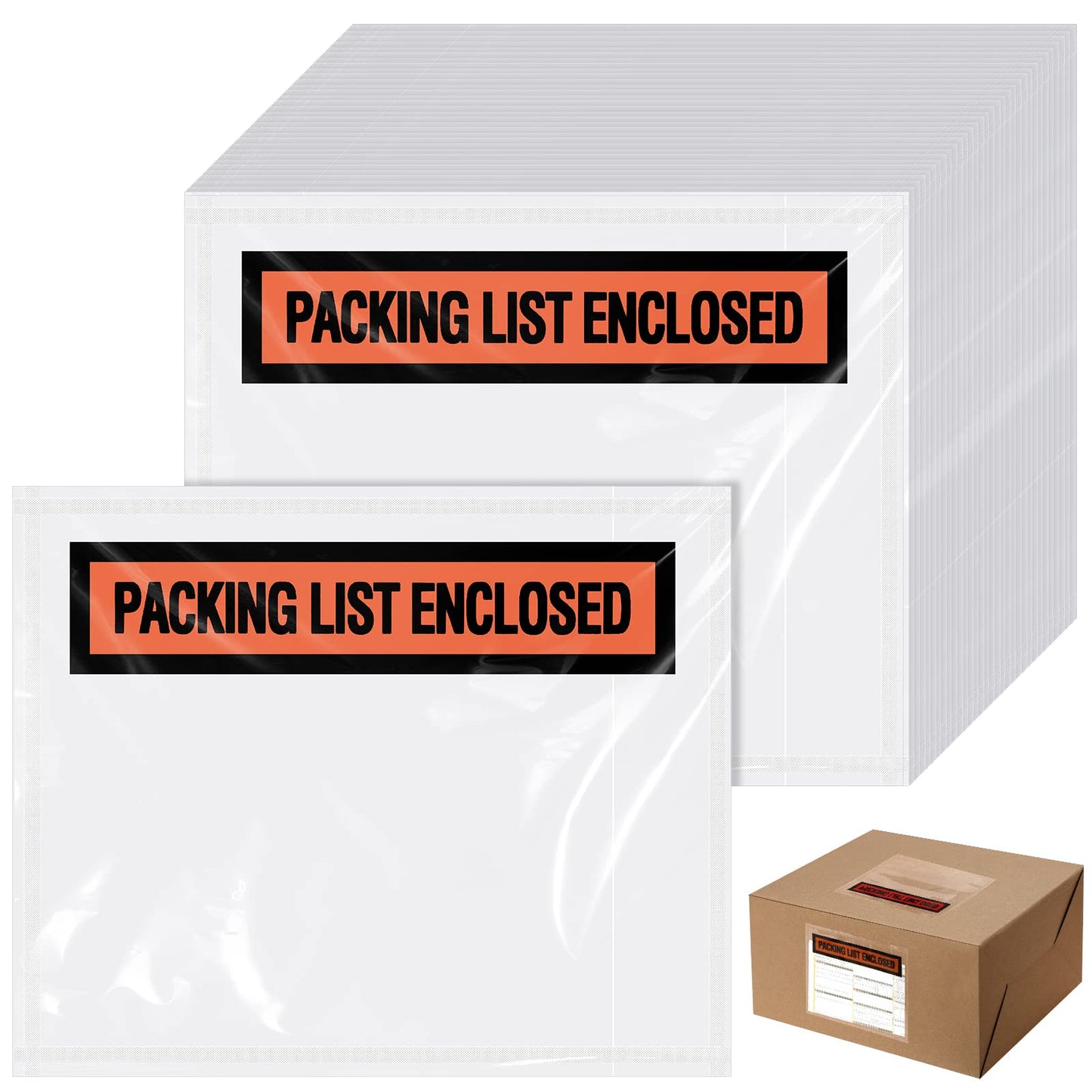 Teling 1000 Pcs Packing Slip Envelope Pouches Clear Self Adhesive Shipping Label Sleeves Waterproof Packing List Envelopes Pockets Top Loading Shipping Pouches Enclosed Bags (Orange,4.5"X 5.5")