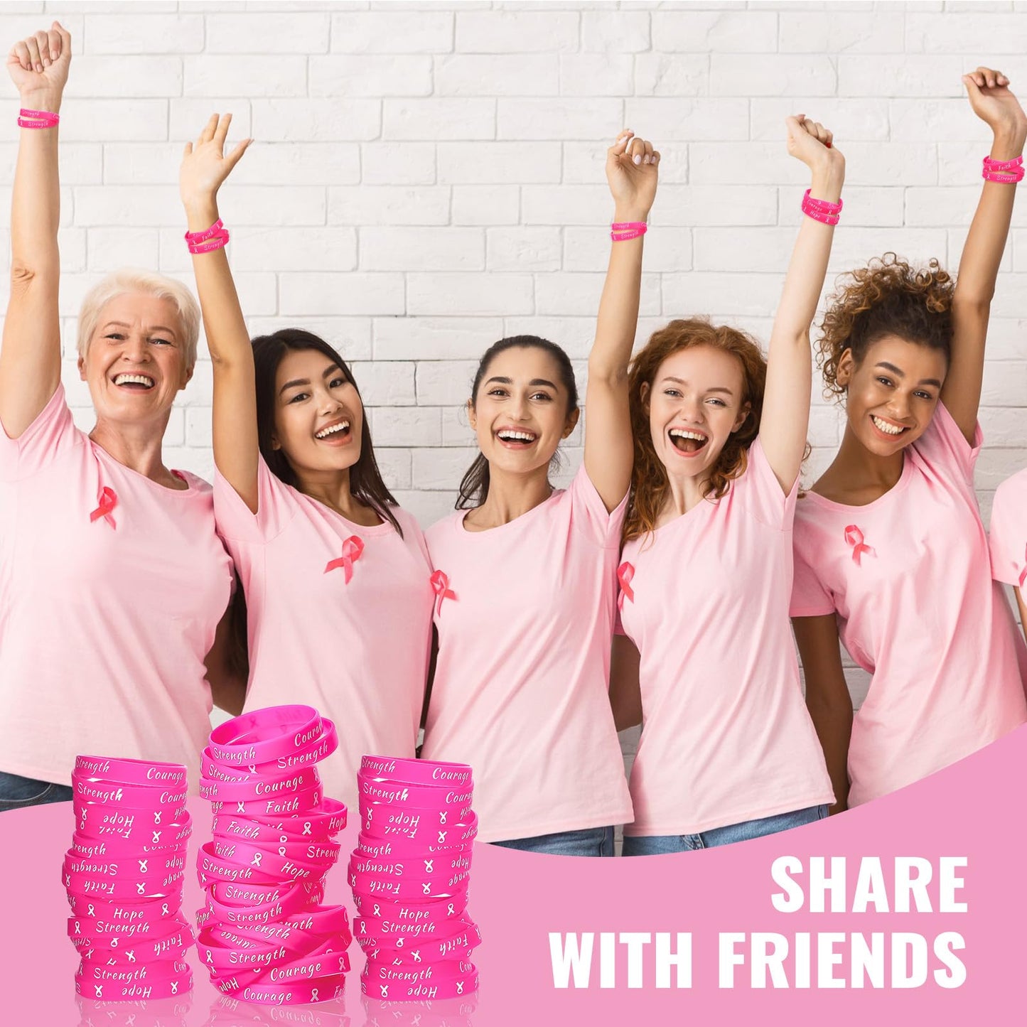 Sratte Breast Cancer Awareness Pink Ribbon Bracelets Rubber Wristbands for Women Party Public Events Breast Cancer Decorations Gifts(360 Pcs)