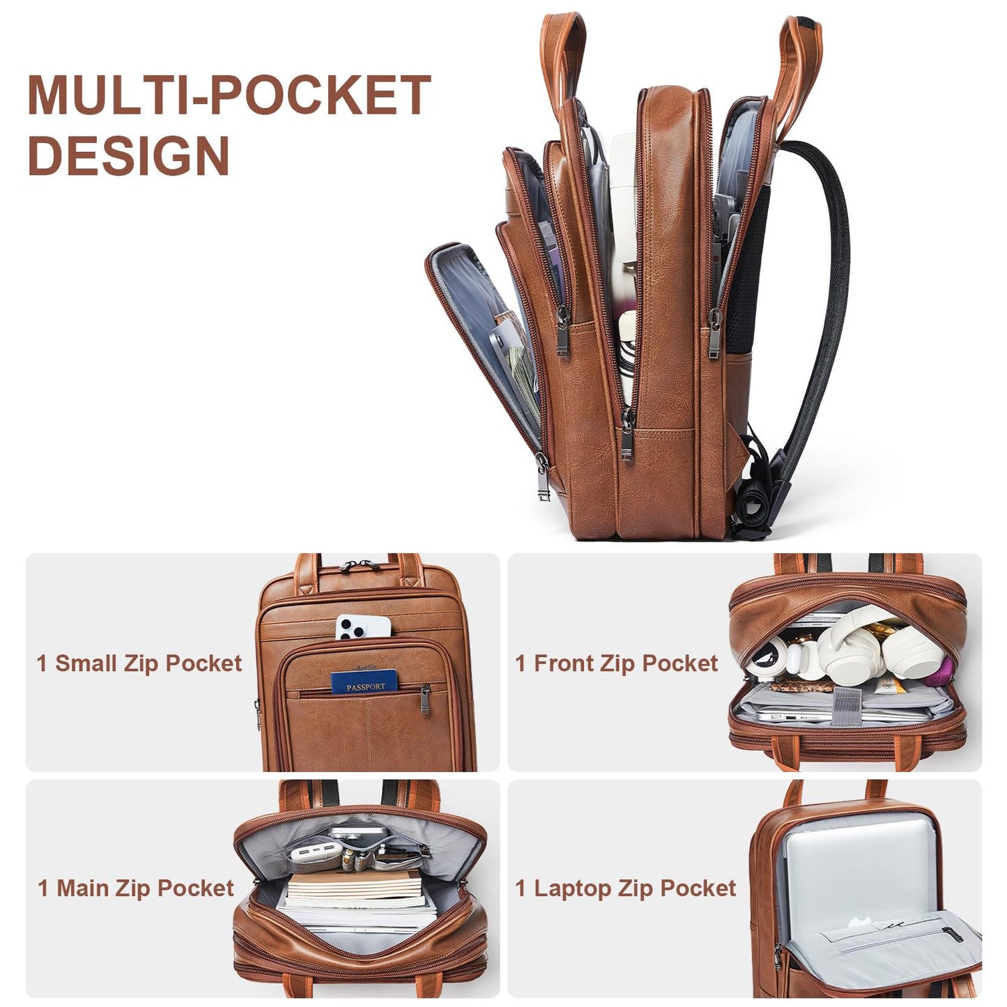 Shrrie 15.6" Laptop Backpack,Business Work Backpack Briefcase,Durable Computer Backpack for Office,Travel,College,Two-toned Brown