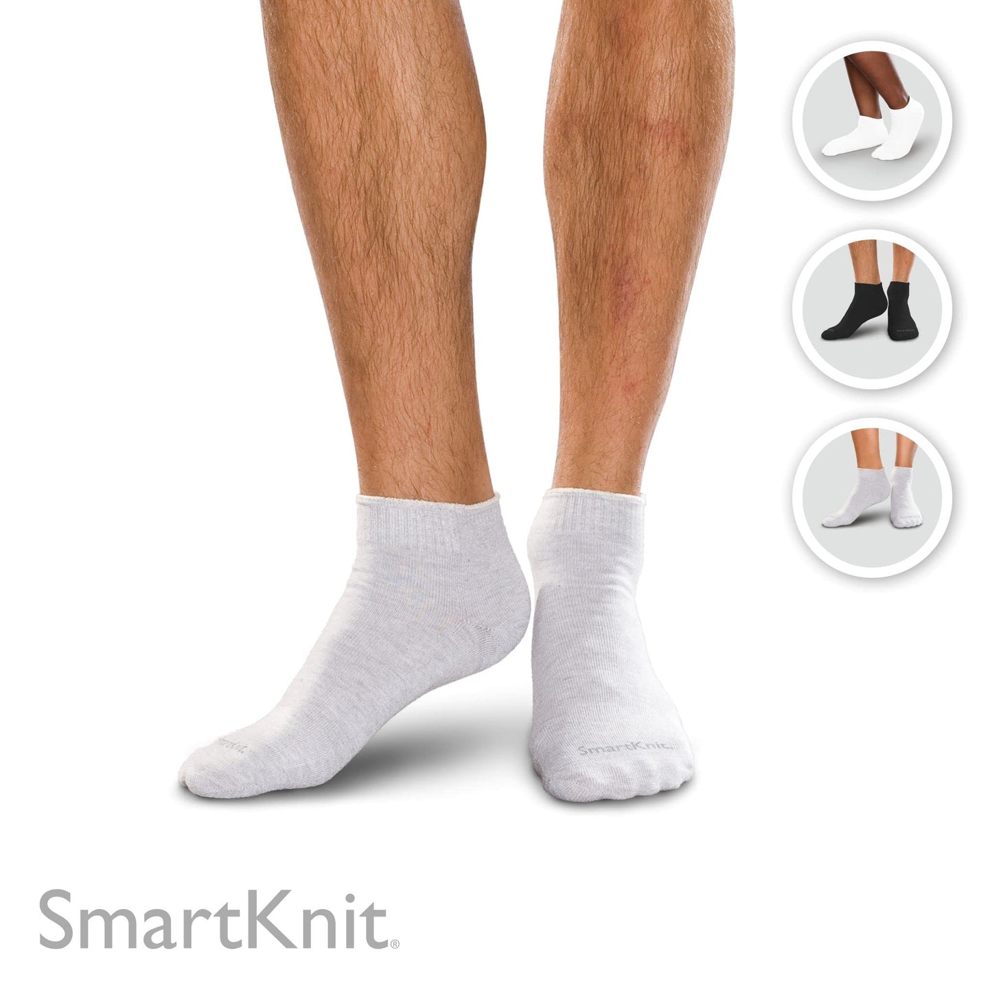 SMARTKNIT Seamless Diabetic Mini Crew Socks 3 Pack (6 Count), Medium, White