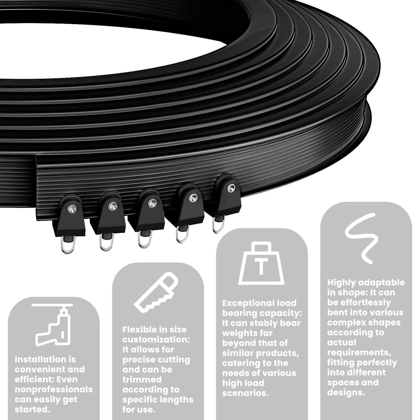 JILRON Room Divider Curtain Ceiling Curtain Track Set for Blackout and Privacy (Black Curtain + Black Track) 106" W x 84" L -1 Piece