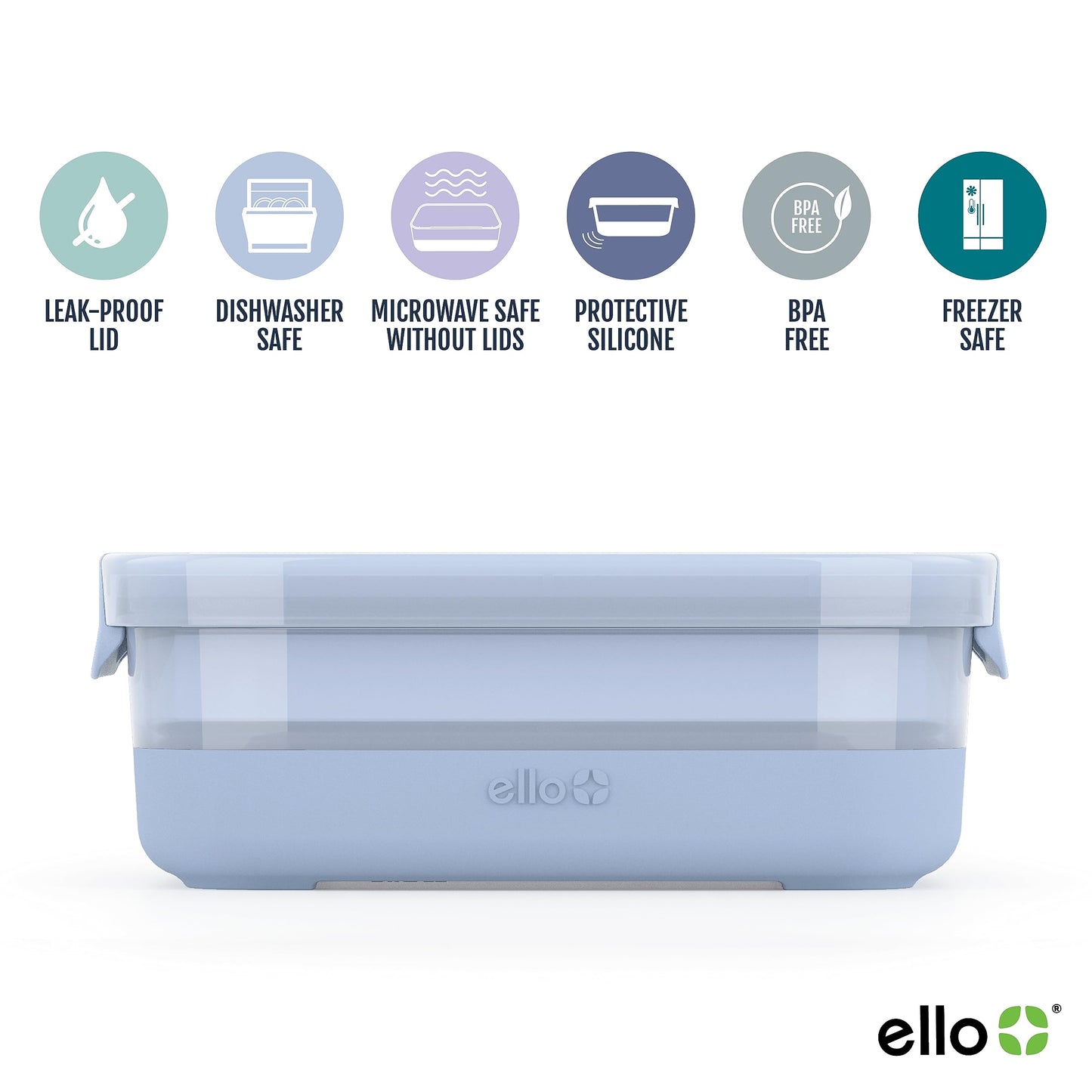 Ello Plastic 3.7 Cup Meal Prep Set 10 Pc, 5 Pack Set - BPA Free Plastic Food Storage Container with Silicone Boot and Airtight Lids, Dishwasher, Microwave, and Freezer Safe, Elderberry