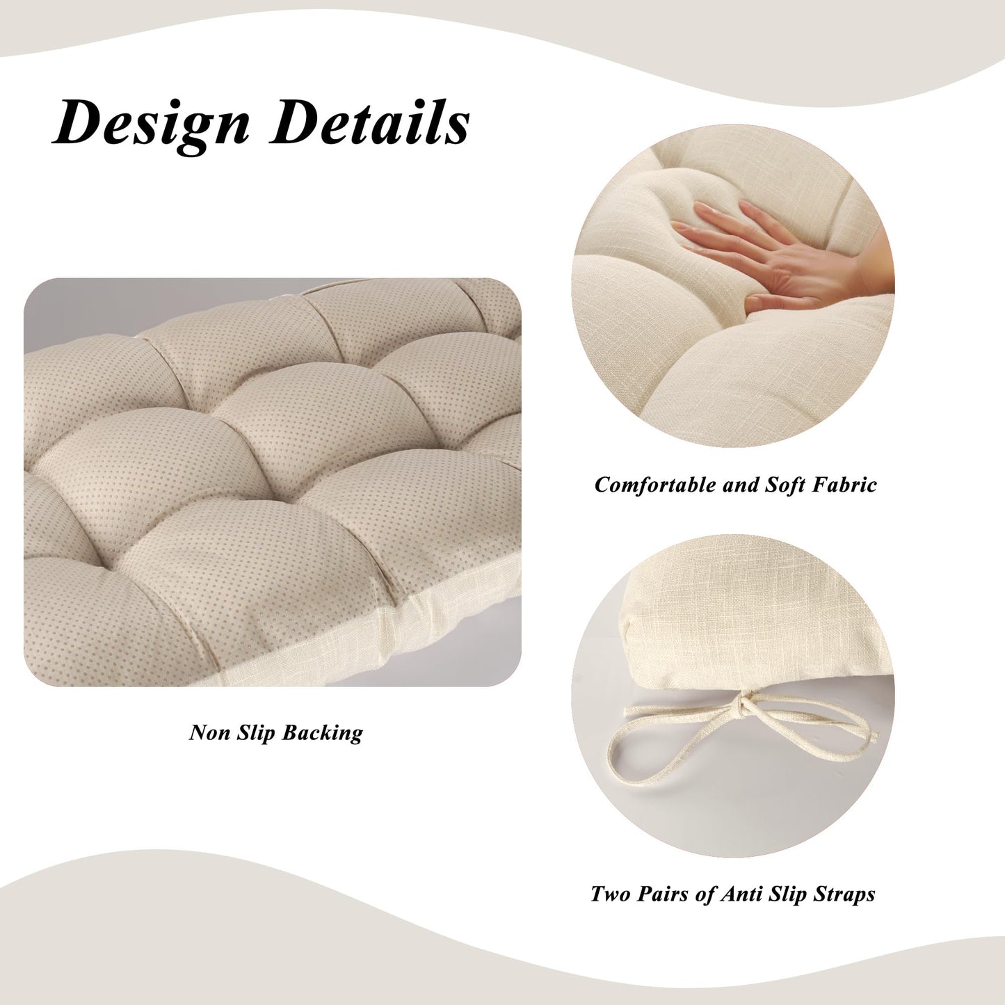 FlyGulls Bench Cushion for Indoor Furniture 48 x 19 inch Rectangle Bench Seat Cushion for Bay Window Entryway Bench Thick Textured Chair Cushion with Non-Slip Backing 1 Pack, Beige