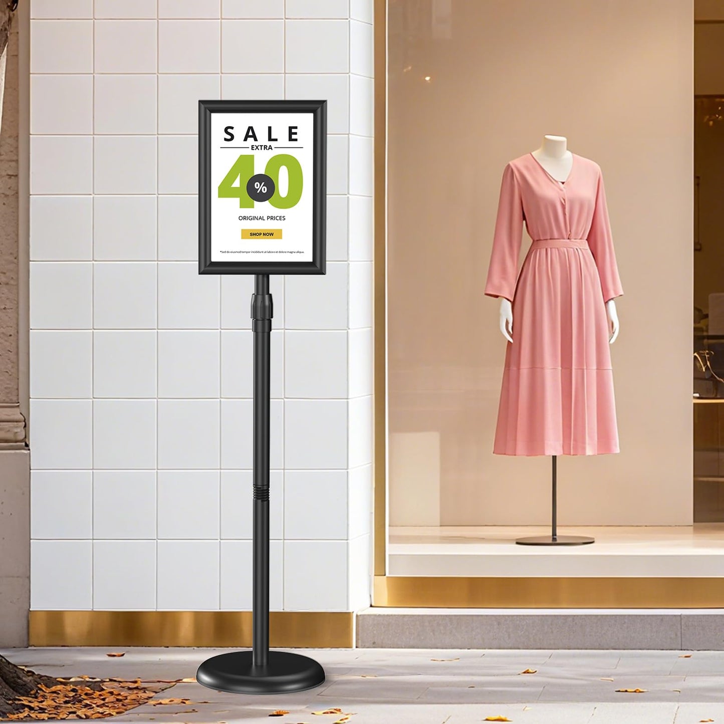 Hemndic Sign Stand 11x17 inch, Adjustable Floor Standing Sign Holder, 360° Rotation Sign Holder Stand with Snap-Open Frame, Outdoor Indoor Pedestal Sign Holder Display