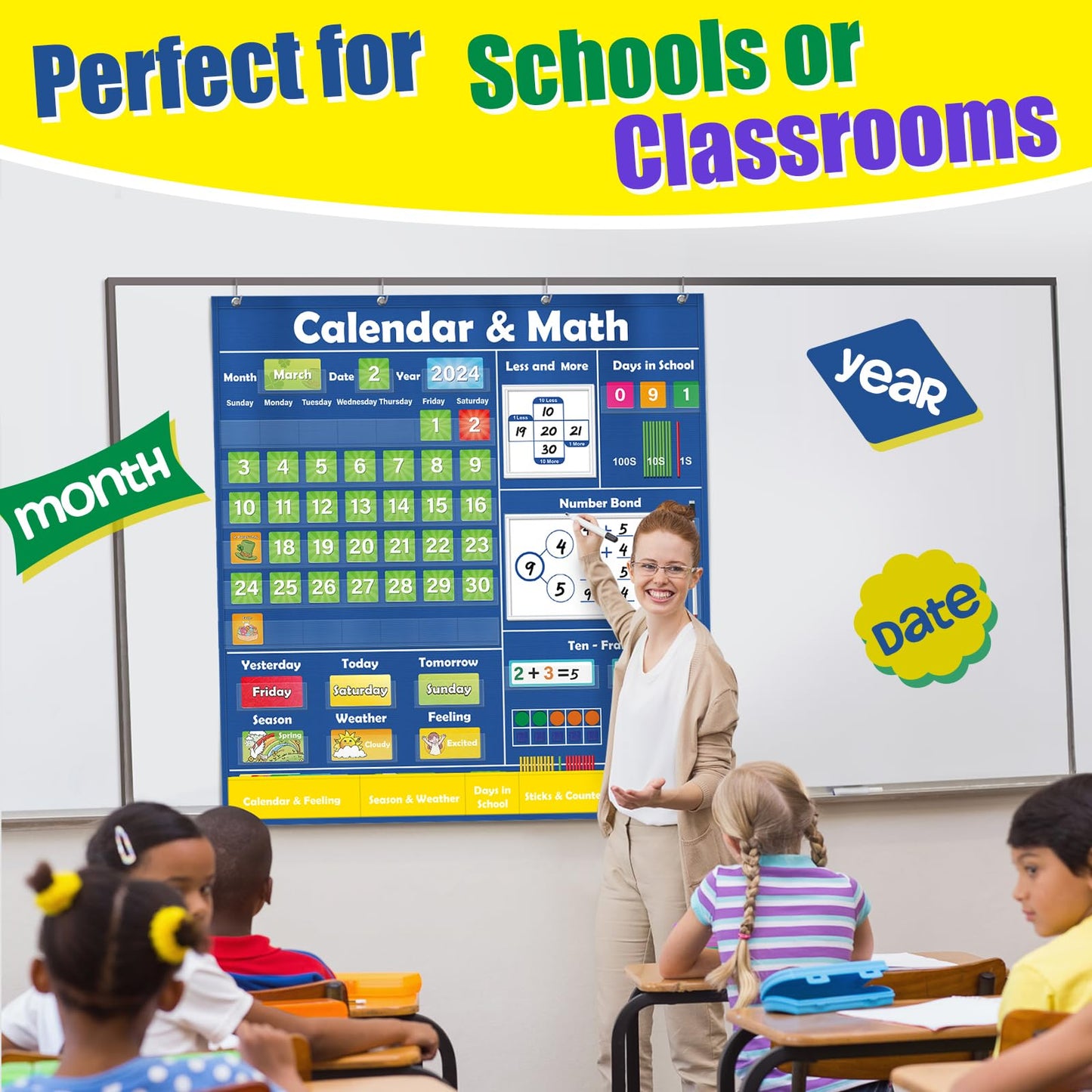 Quilinz Pocket Chart for Classroom,Toddler Preschool Classroom Math Calendar,Circle Time Learning Center,Math Manipulatives,Addition and Subtraction Games,Homeschool Supplies,Classroom Must Haves