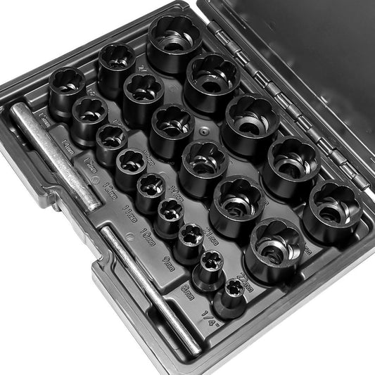 22pcs Bolt Nut Extractor Set Metric 8-27mm Impact Lug Removal Tool 1/2" and 3/8" Drive Wheel Lock Removal Kit for Extracting Damaged, Stripped Frozen Nuts & Screws Twist Socket Set